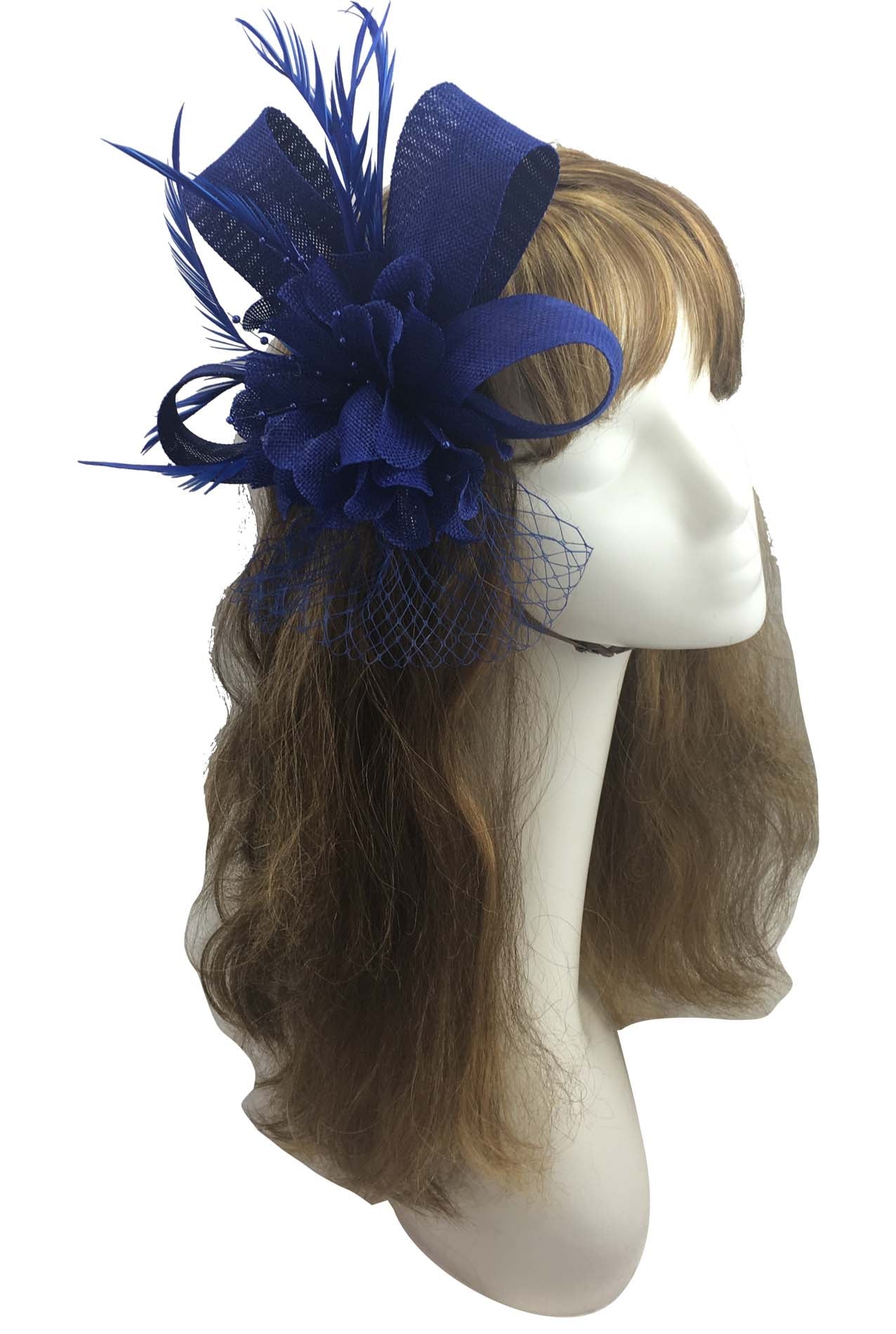 AB12770 Gauze Flower Fascinator with Sinamay Loops and Real Feathers