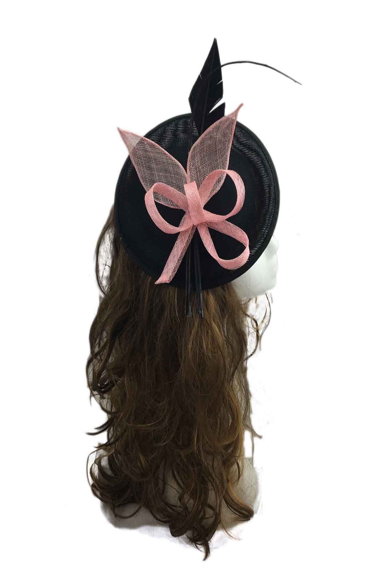 AB12815 Contrast Colour Sinamay Saucer Base Fascinator with An Arrowed Feather