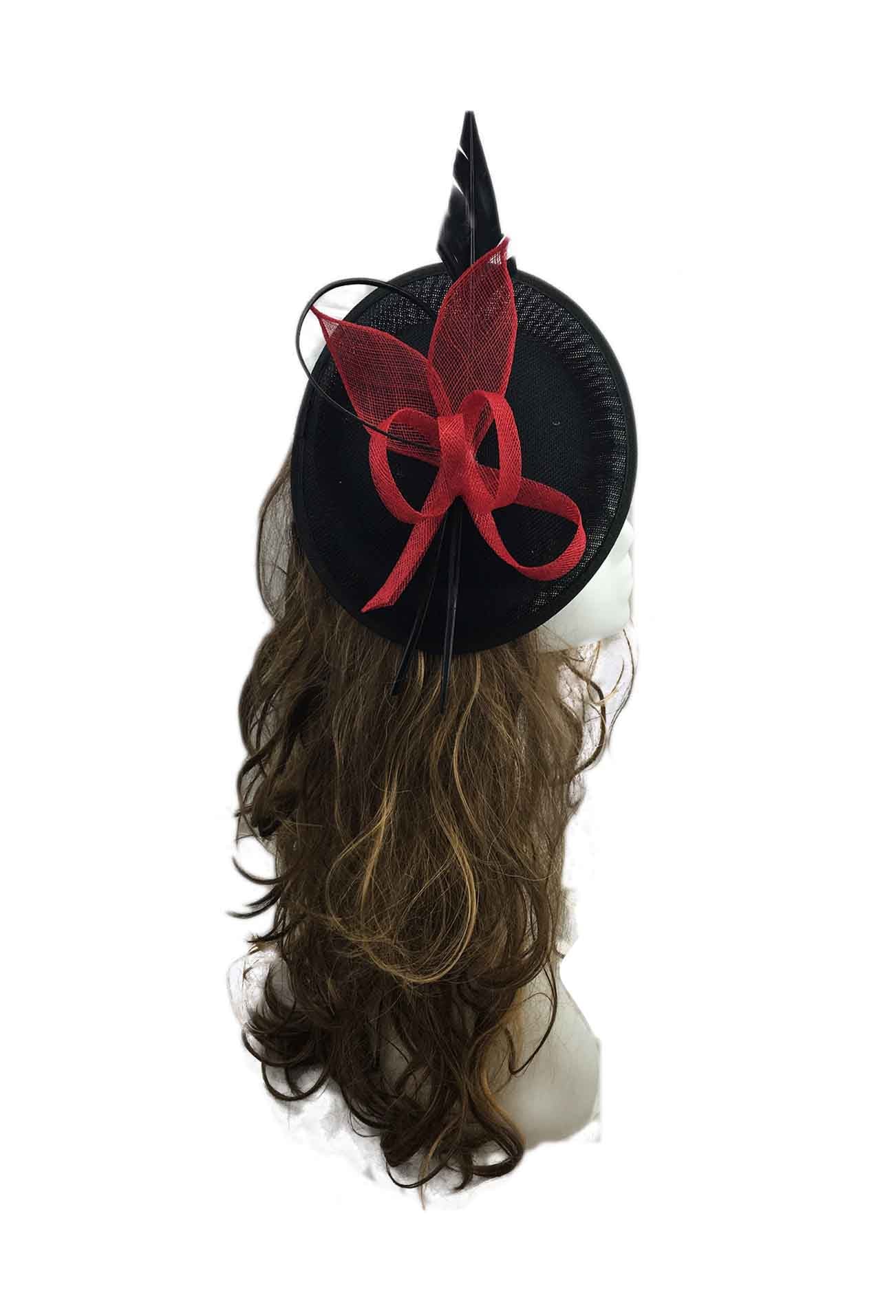 AB12815 Contrast Colour Sinamay Saucer Base Fascinator with An Arrowed Feather