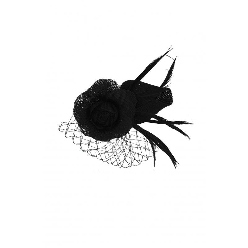 AB1879 Rose Flower Sinamay Fascinator with small veil and Pointed Feather