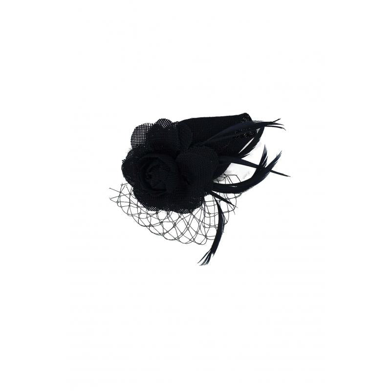 AB1879 Rose Flower Sinamay Fascinator with small veil and Pointed Feather