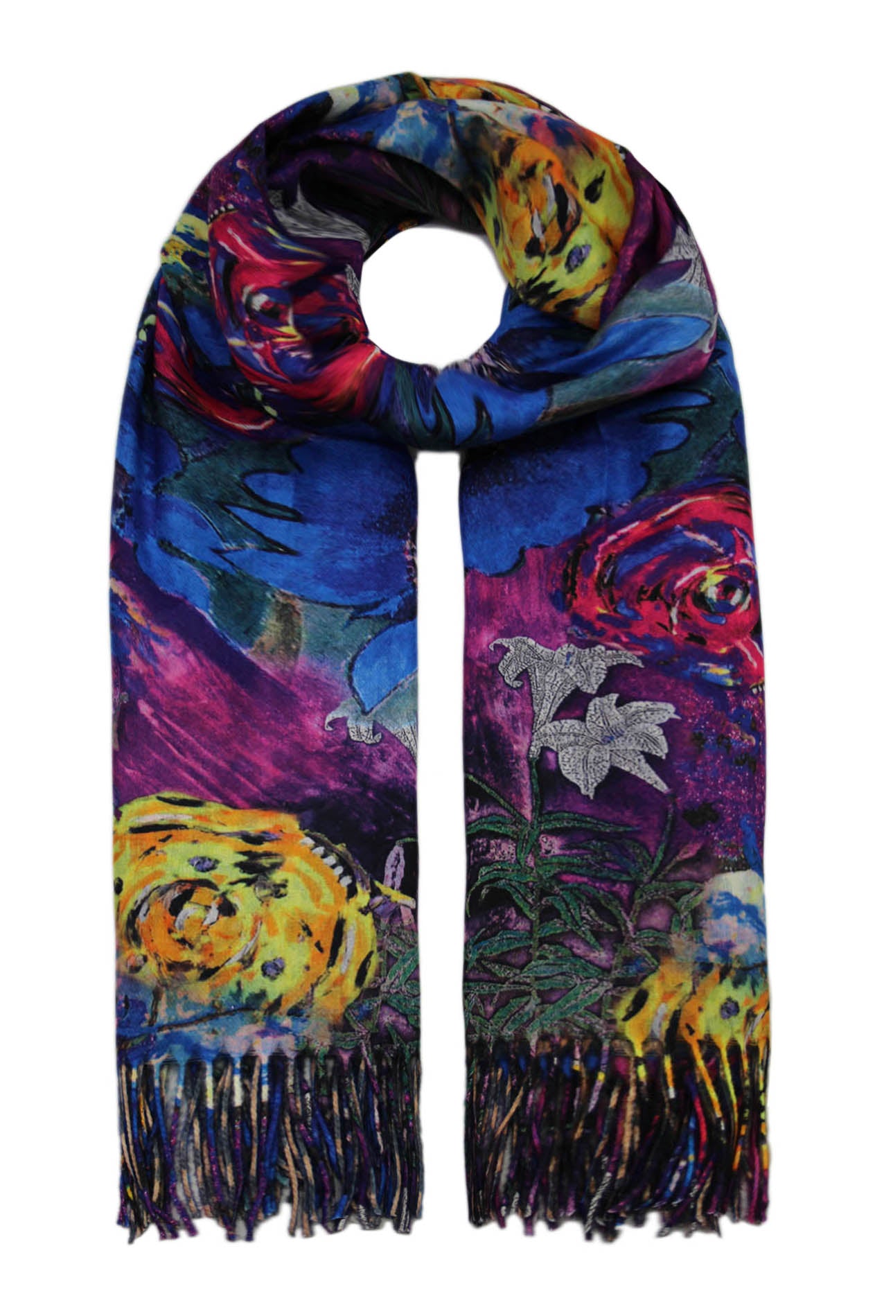 SF19160-90 Elegant Dark Florals Viscose Scarf