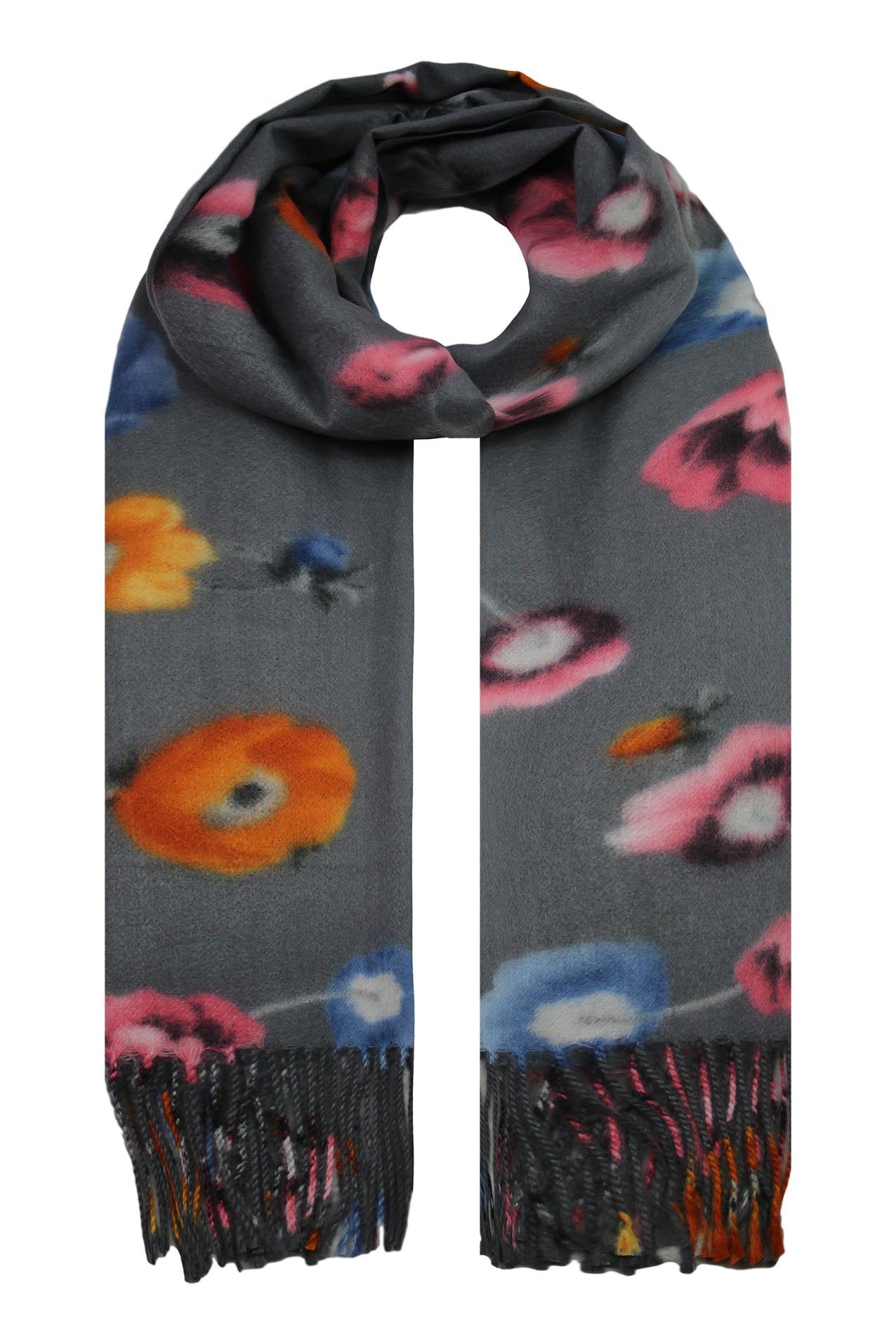 SF19128-79 Bright Flower Print Wool Blend Scarf