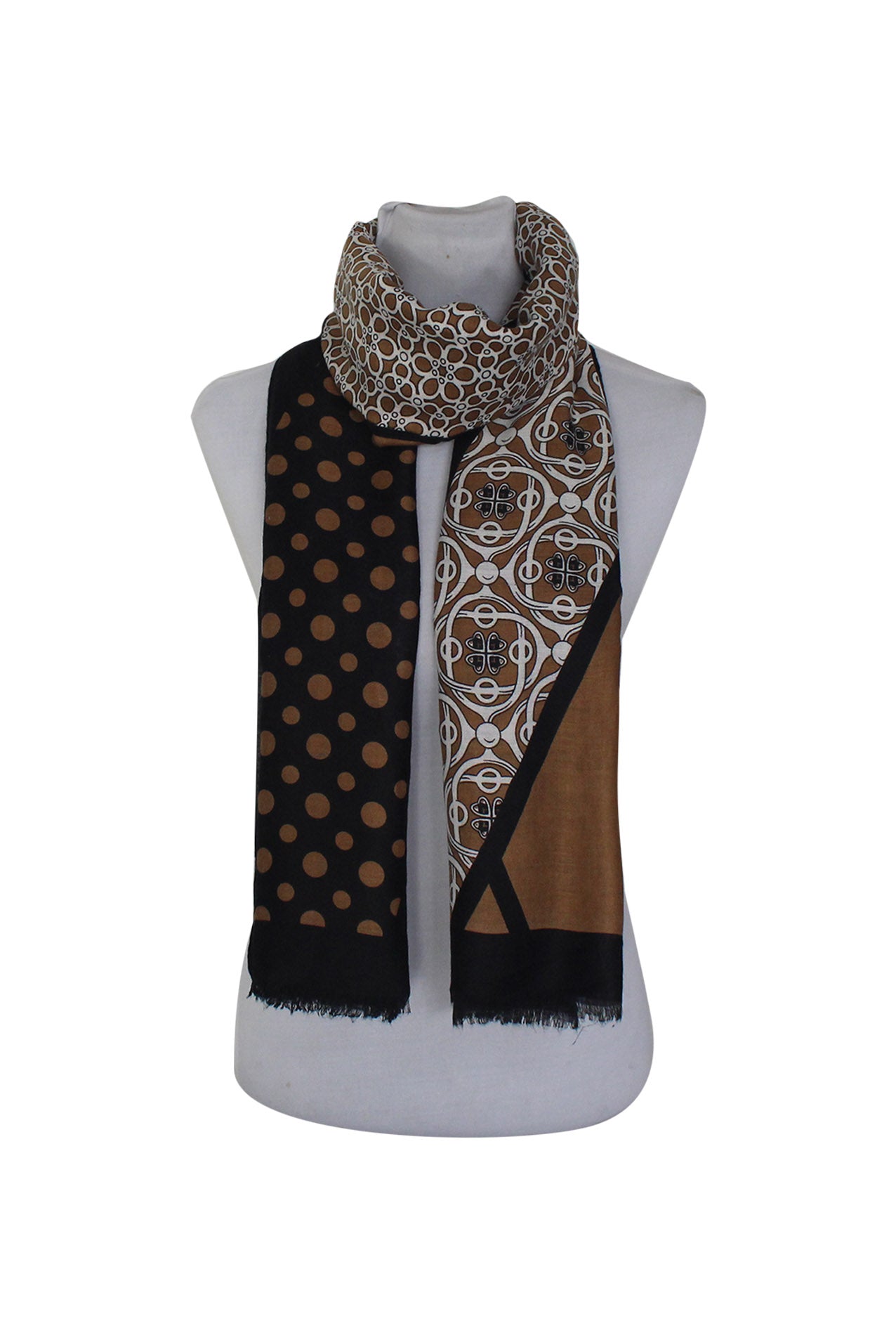 SF20900-262 Mix Pattern Cotton Blend Scarf with Polka-Dots