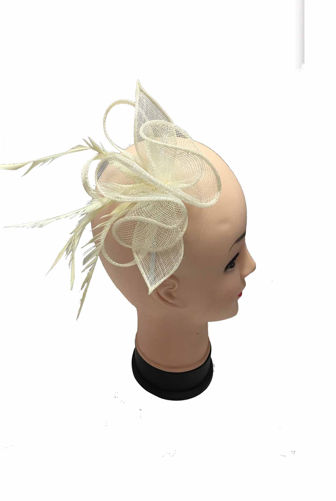 WF16-3 Sinamay Wavy Fascinator with Wing Feathers and Loops