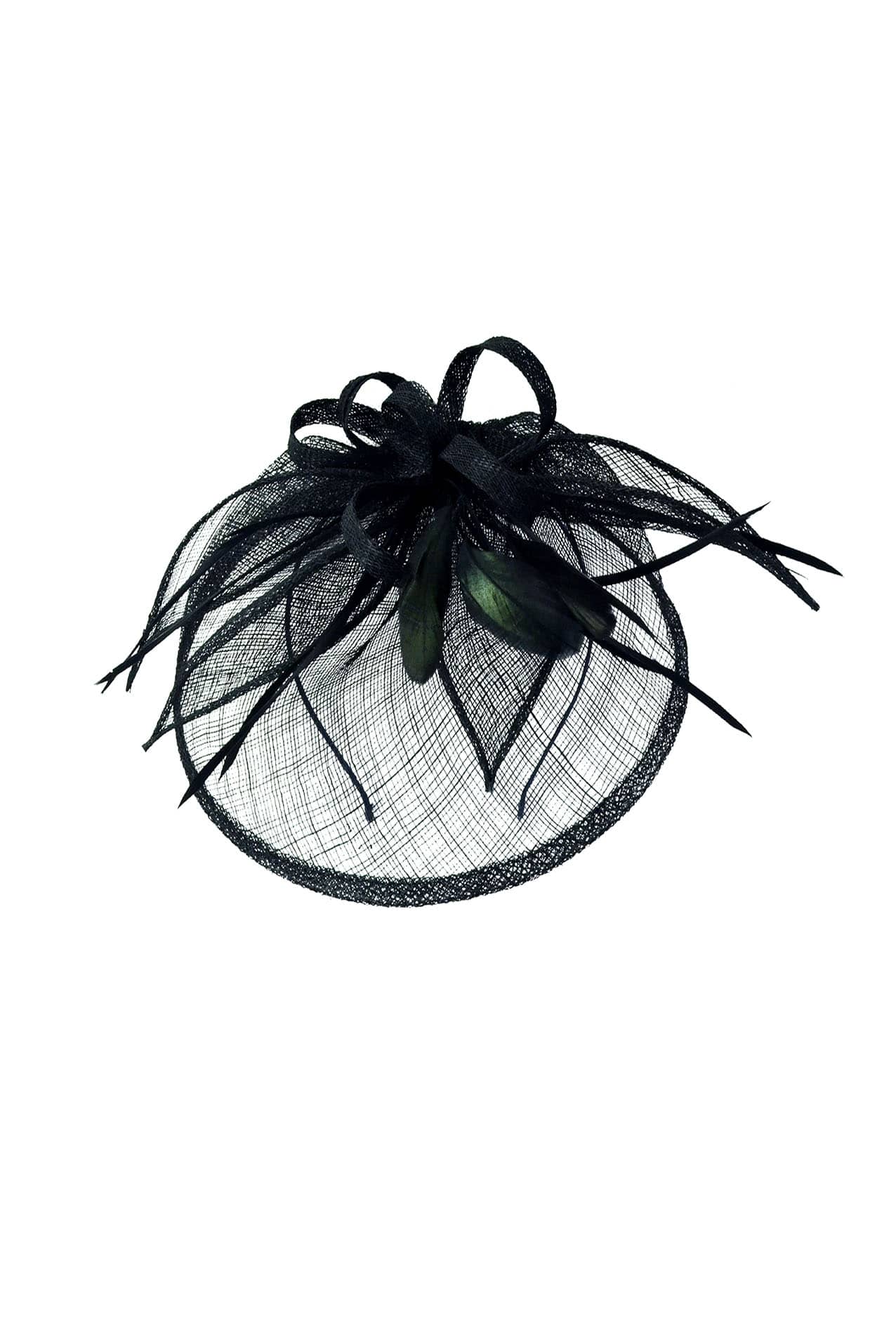 WF1723-2 Sinamay Button Base Fascinator with Feathers and Looped Flower