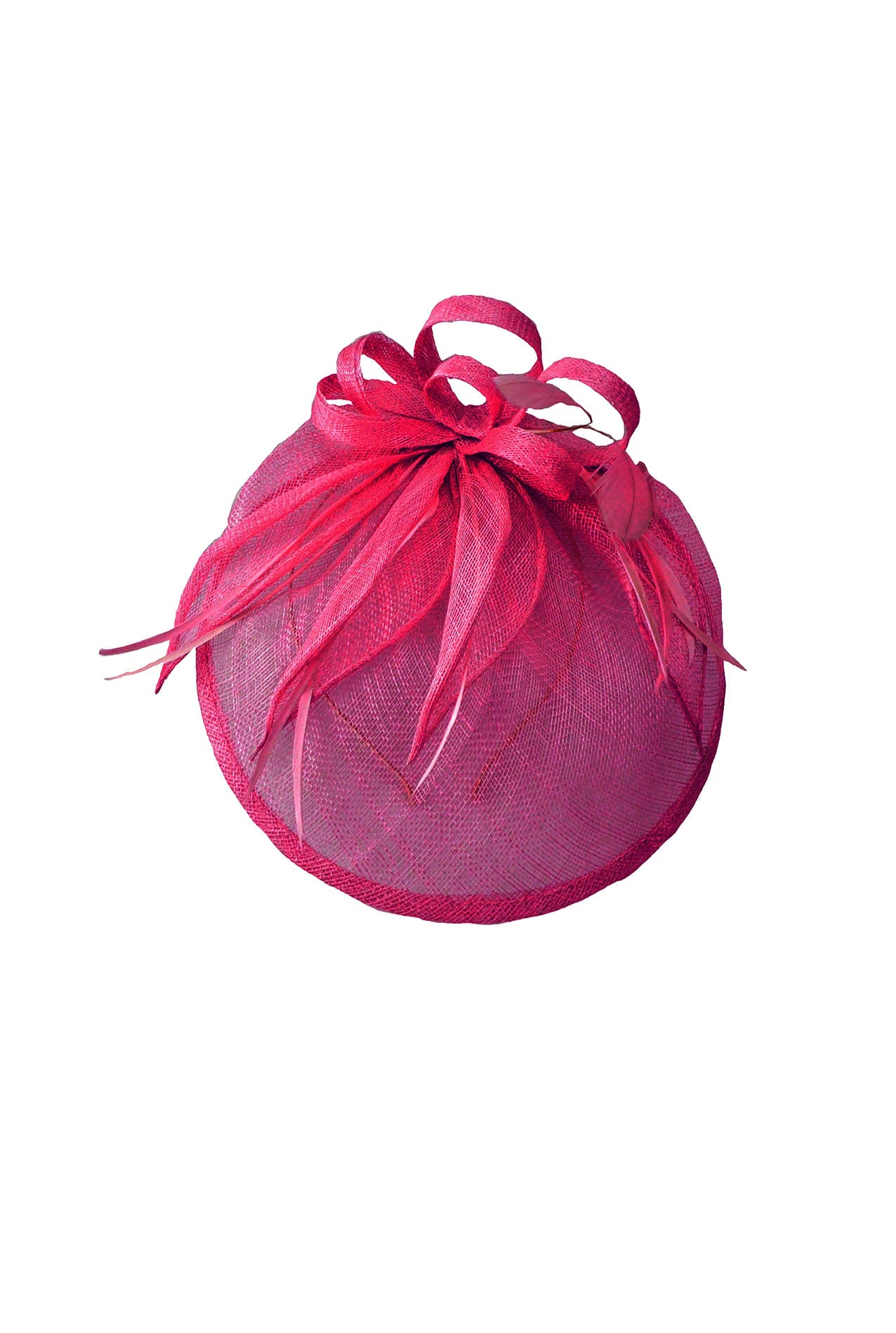 WF1723-2 Sinamay Button Base Fascinator with Feathers and Looped Flower