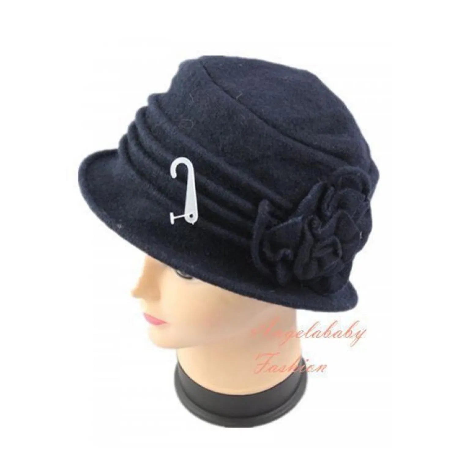 YJ034 72302 Woollen Cloche Hat with Flower A B Fashion Trading LTD