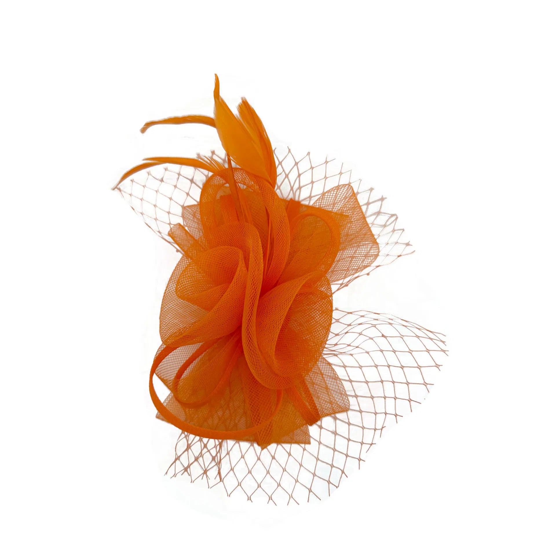 MX1748-3 Double Flower Gauze Fascinator with A Butterfly Bow and Feathers