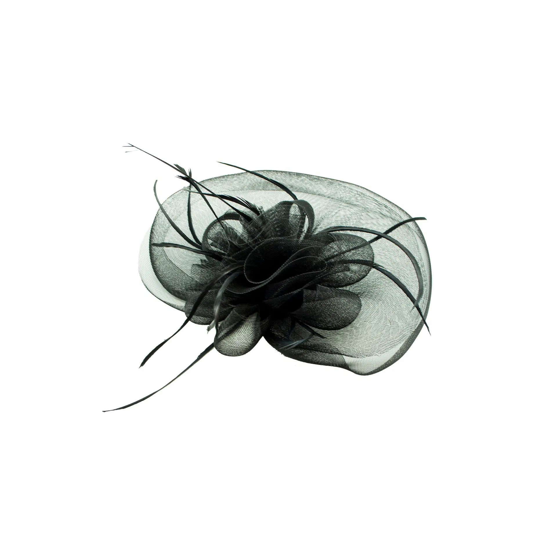 MX125-2 Gauze Single Flower Fascinator with Curled Feathers