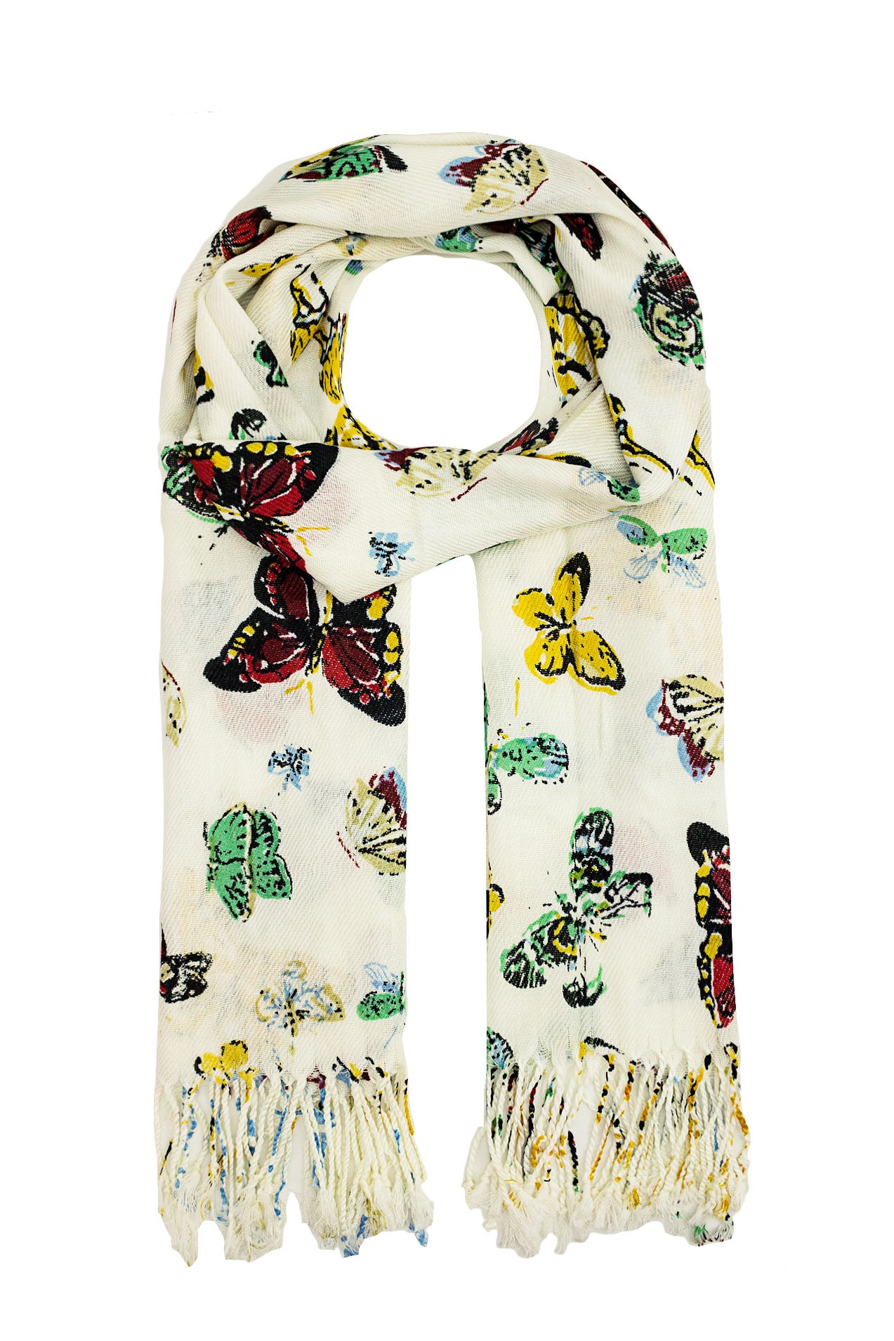 1592-91 Butterfly Print Scarf with Tassels