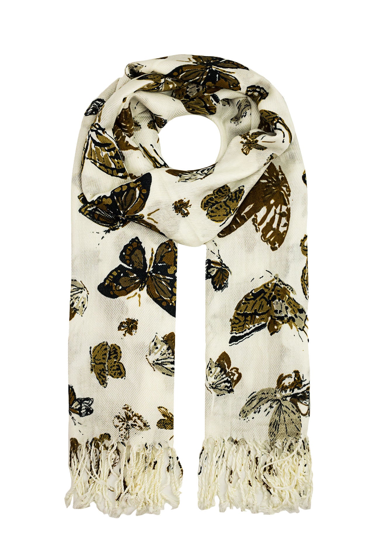 1592-91 Butterfly Print Scarf with Tassels