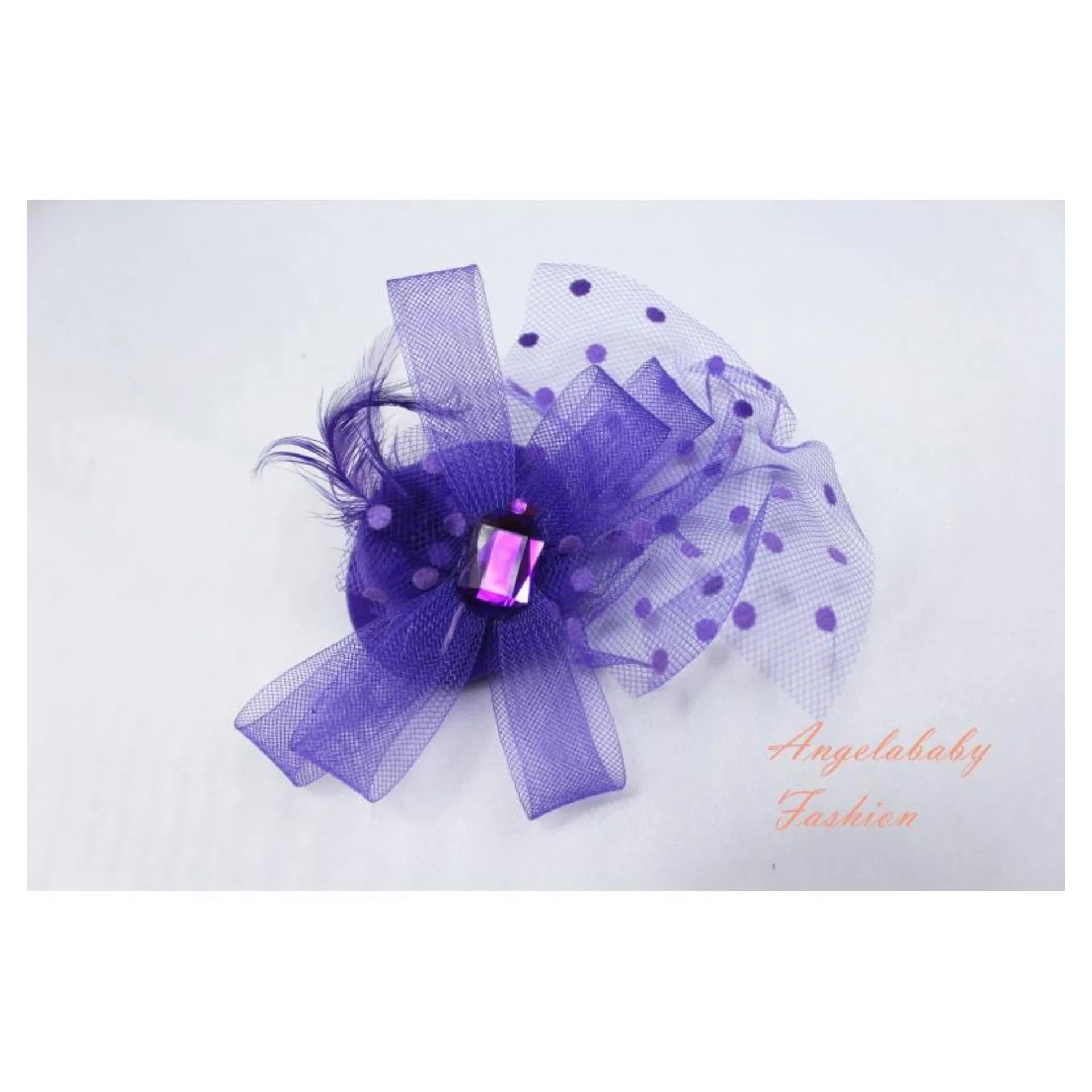 H011 Crystal Gauze Fascinator with Dotted Veil & Button Base