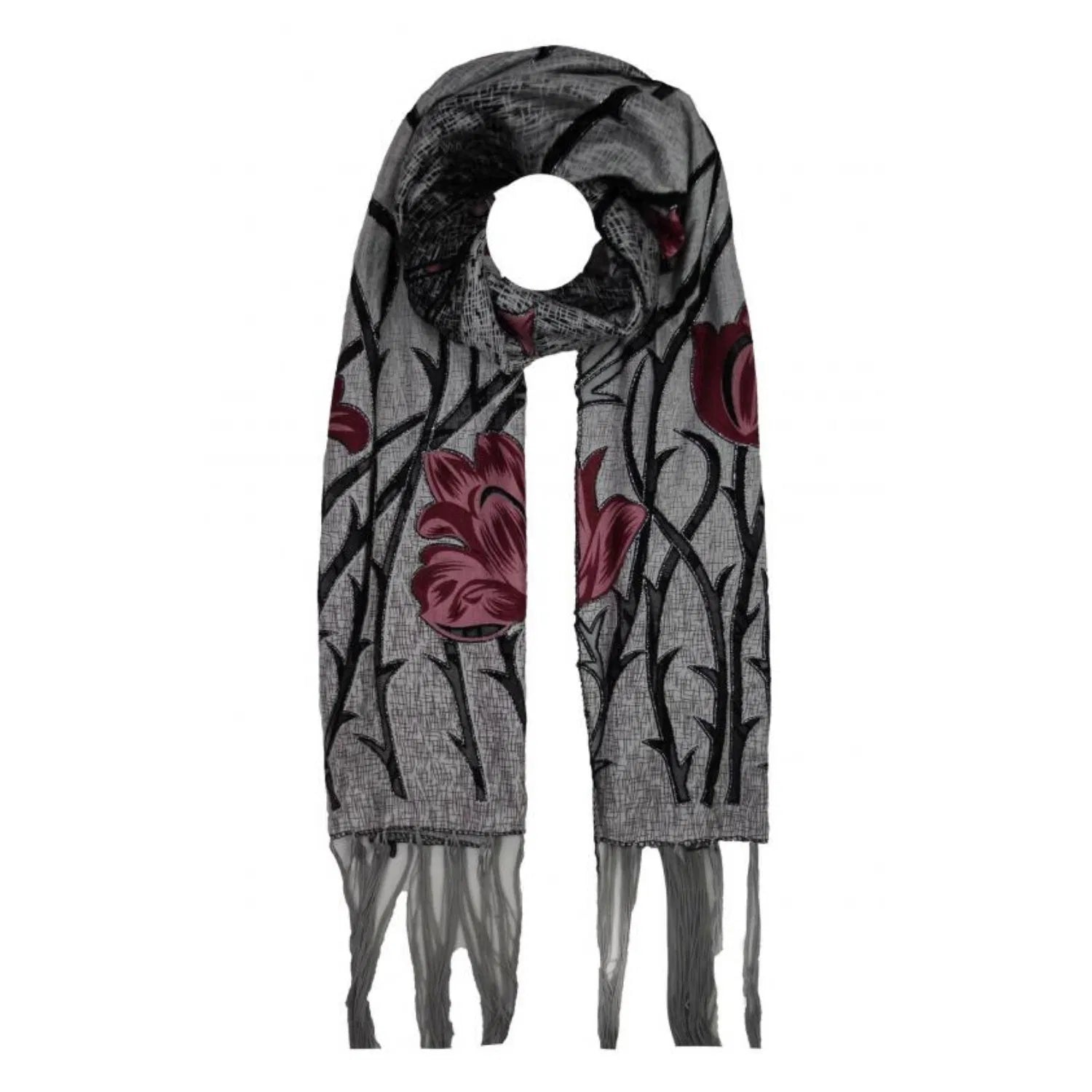 YH-1 Floral Design Velvet Polyester Scarf with Shiny Glitter