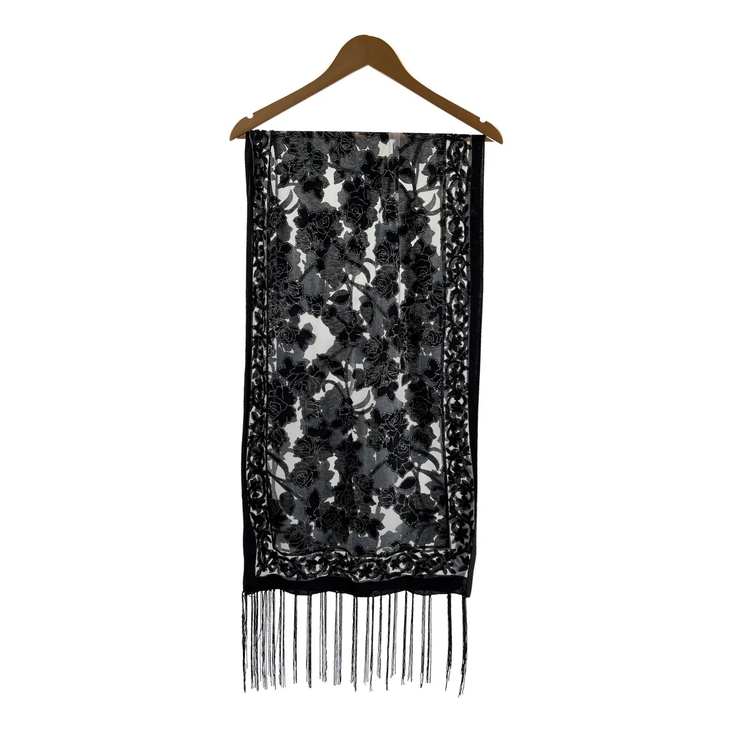 YH-3 Floral Printed Velvet Polyester Scarf with Glitter Trimmings