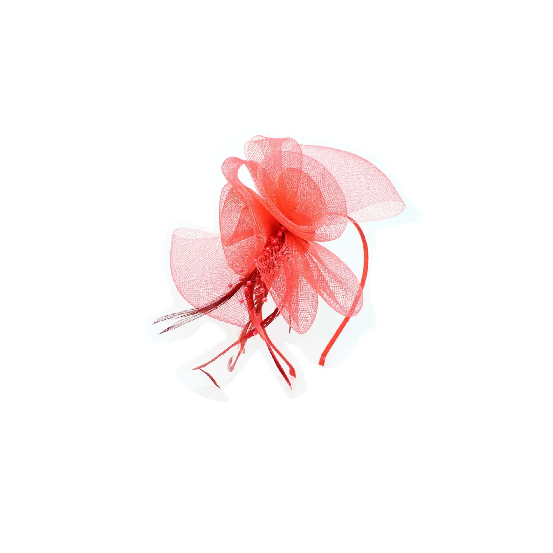 MX09-12 Double Gauze Flower Fascinator with A Bow and Curled Feathers