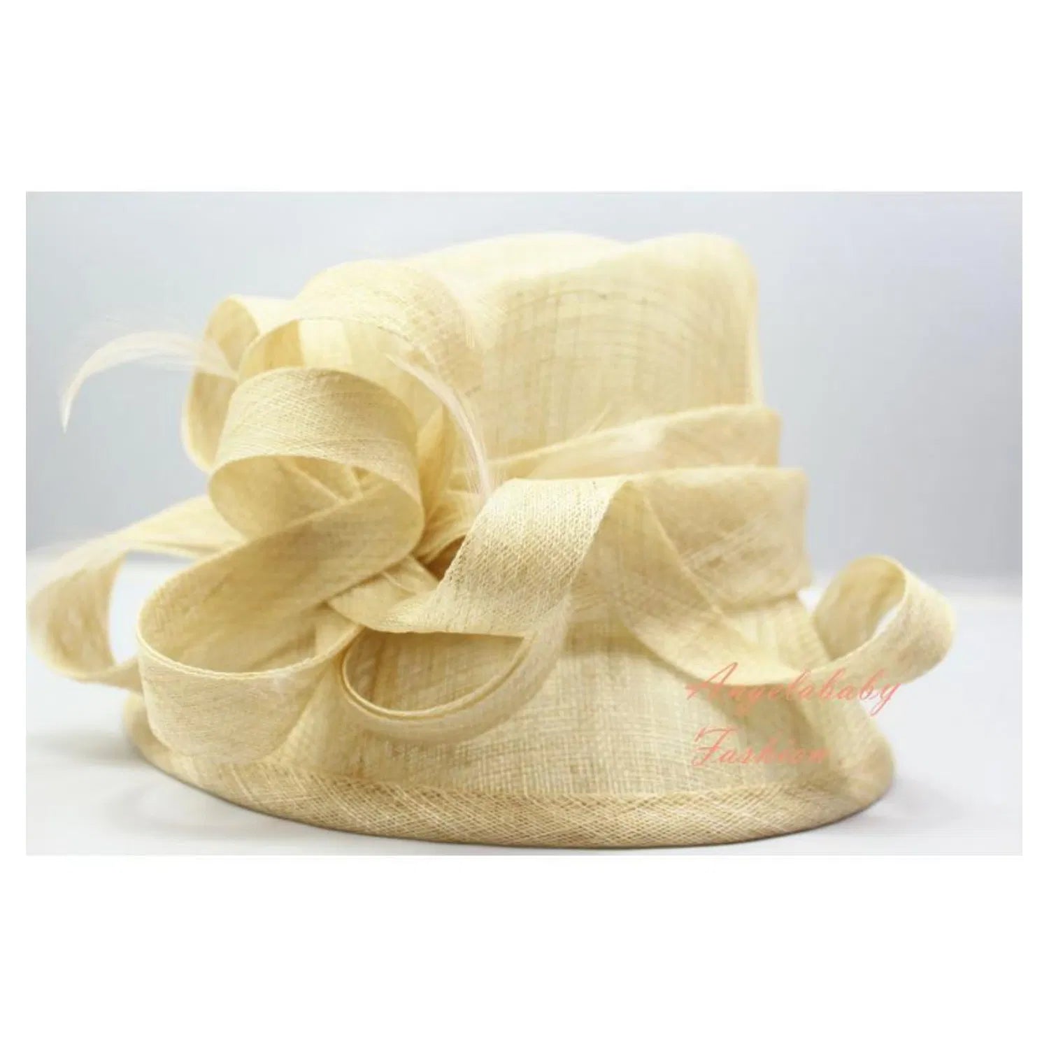 FT-21 Cream Cloche Sinamay Hatinator with Spiral Loops and Feathers