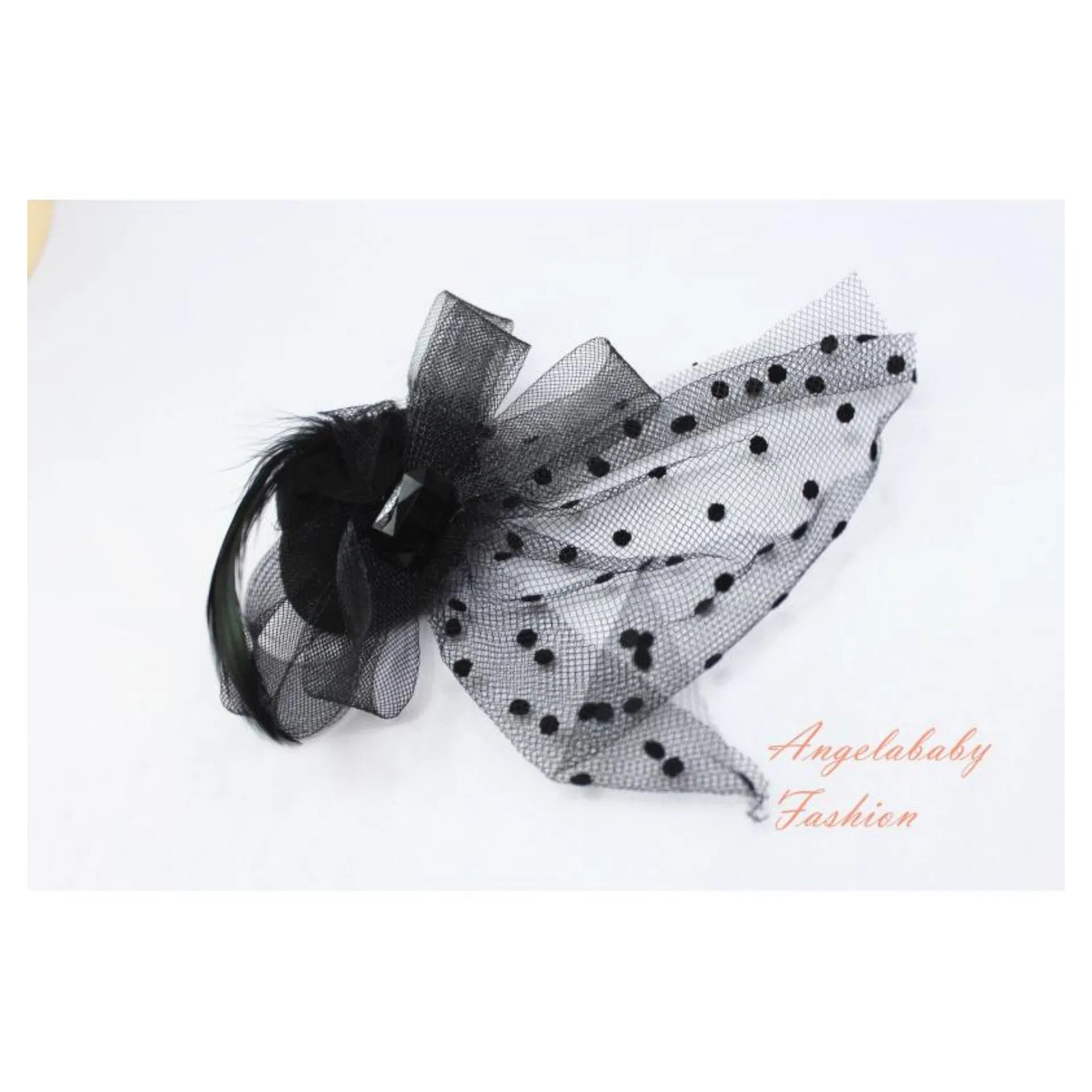 H011 Crystal Gauze Fascinator with Dotted Veil & Button Base