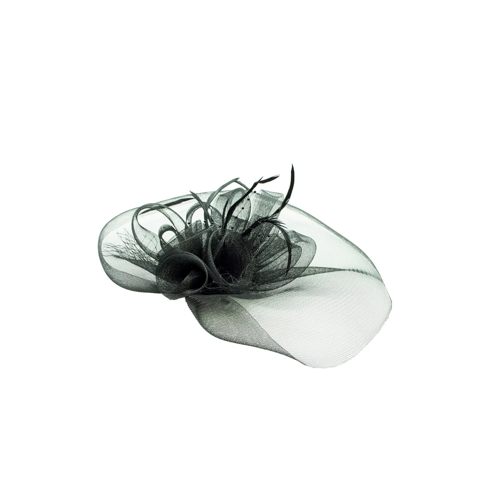 MX125-1 Gauze Triple Flowers Fascinator with Curled Feathers