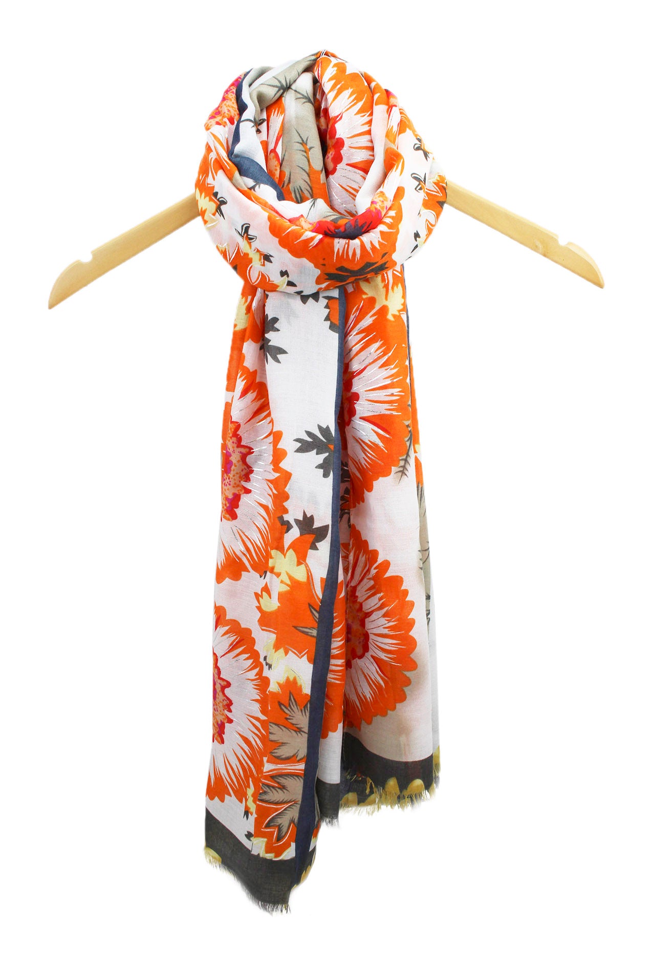 SF19110-042 Soft Scarf with Sunflower Pattern and Shiny Glitters