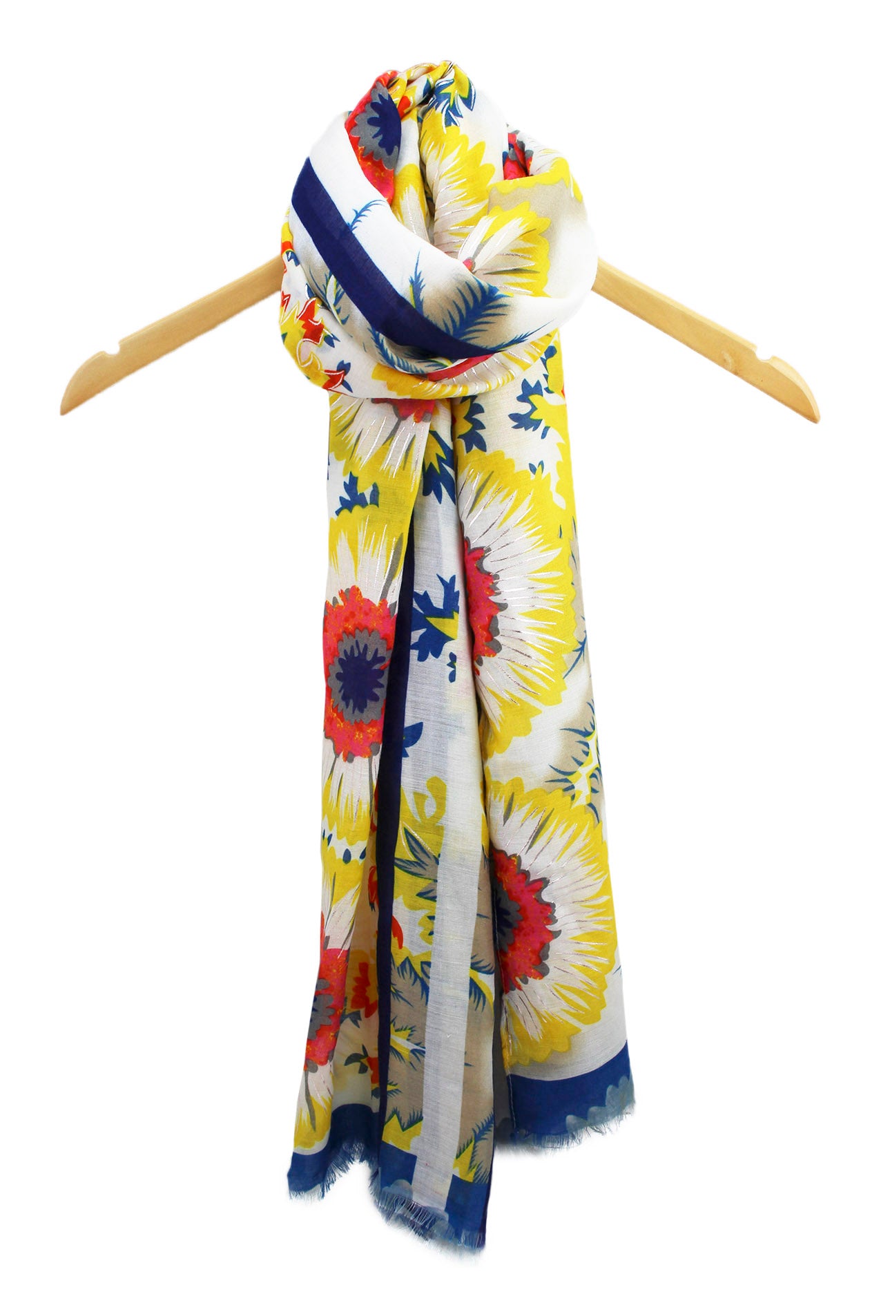 SF19110-042 Soft Scarf with Sunflower Pattern and Shiny Glitters