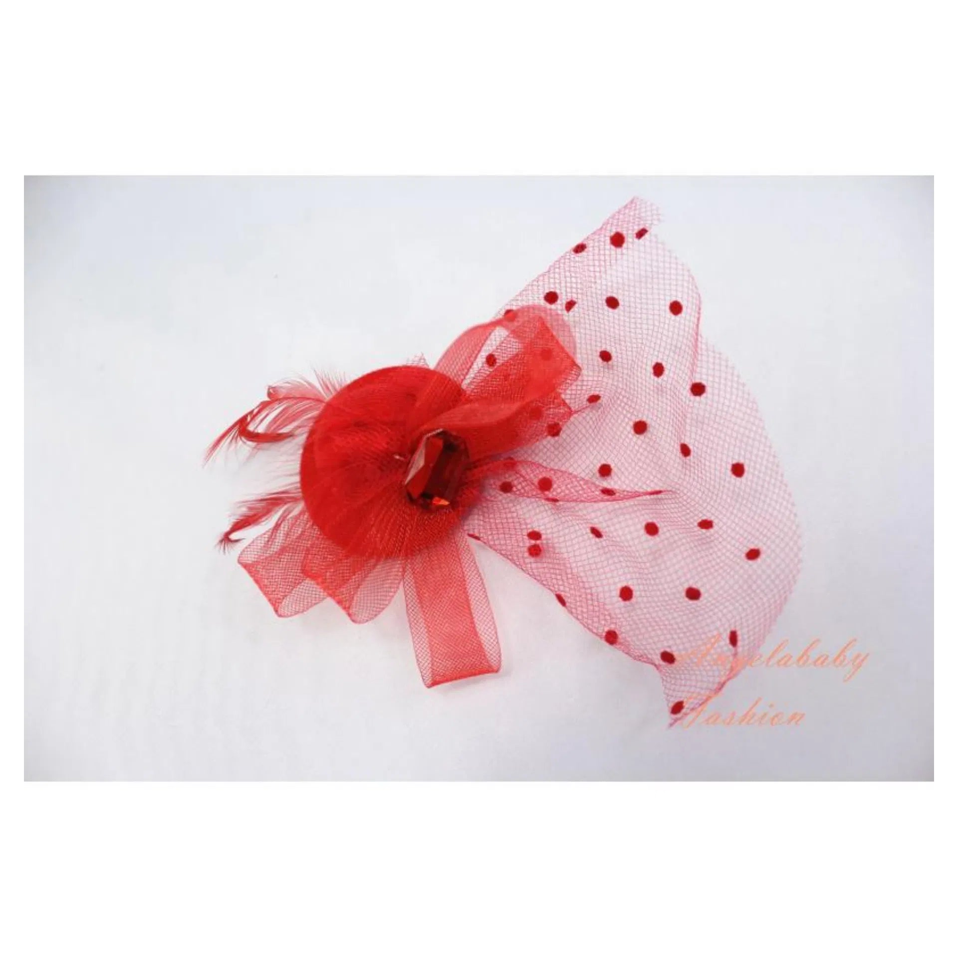 H011 Crystal Gauze Fascinator with Dotted Veil & Button Base