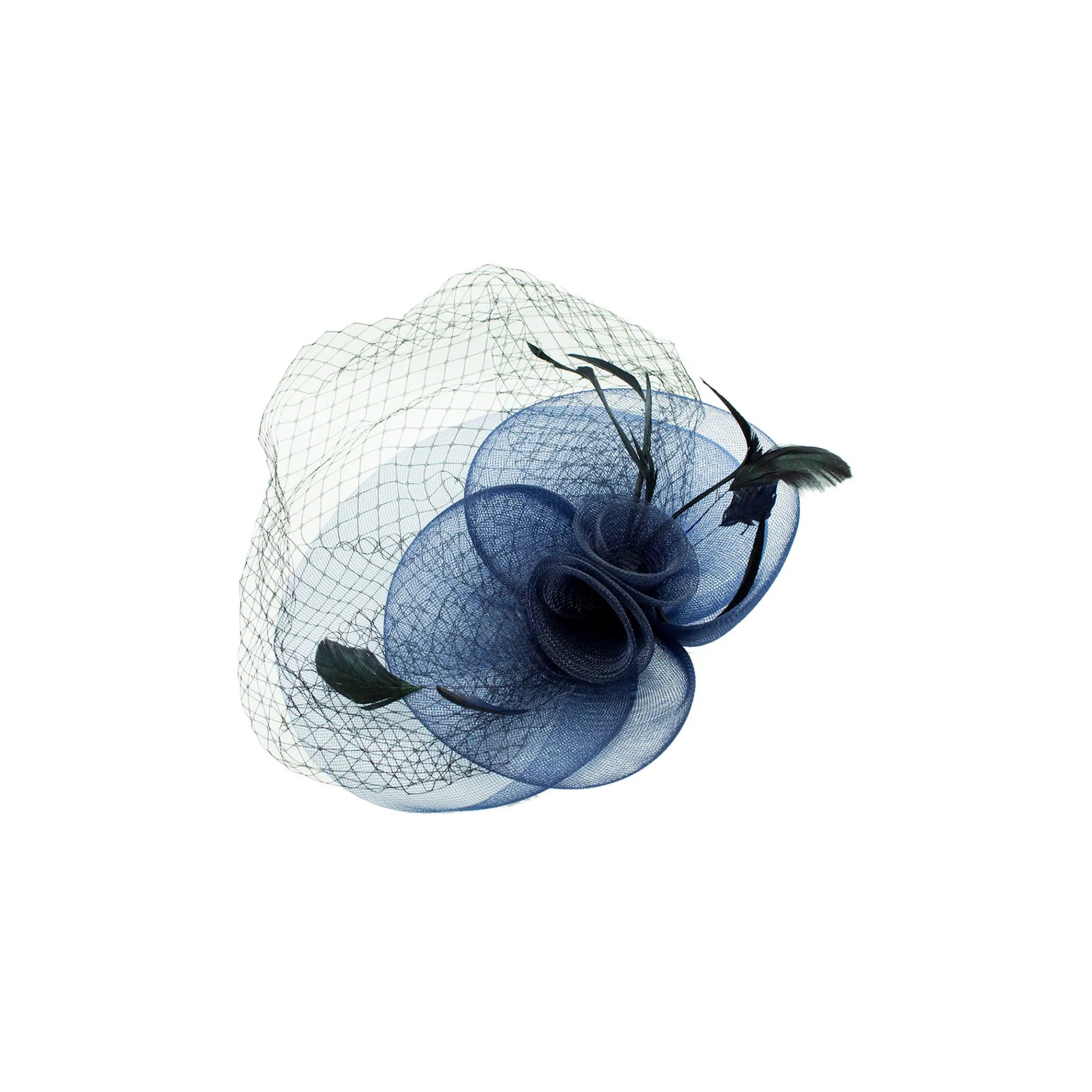 MA136-052 Round Flower Fascinator with Veil & Popping Feather