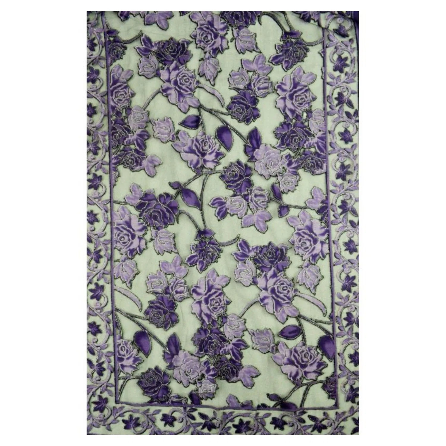 YH-3 Floral Printed Velvet Polyester Scarf with Glitter Trimmings