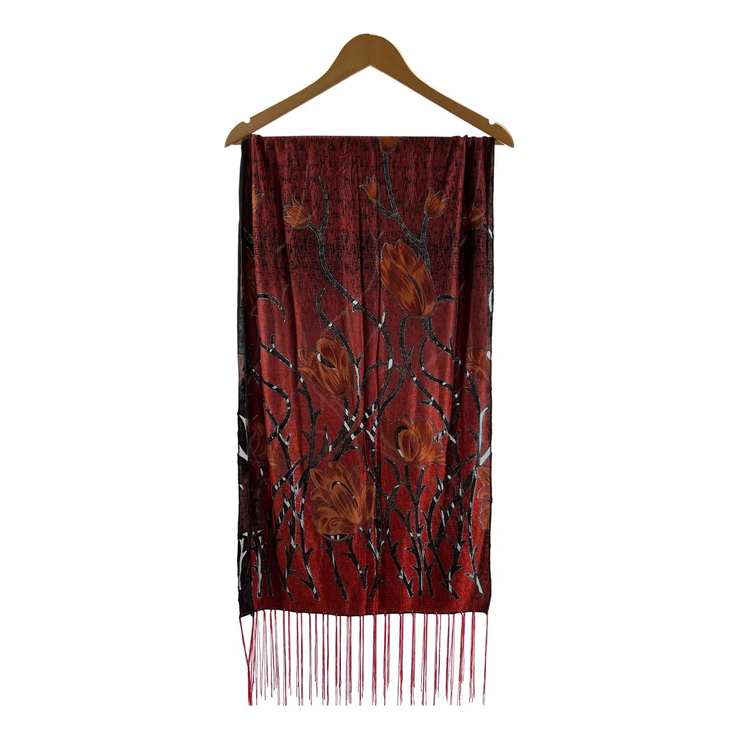 YH-1 Floral Design Velvet Polyester Scarf with Shiny Glitter