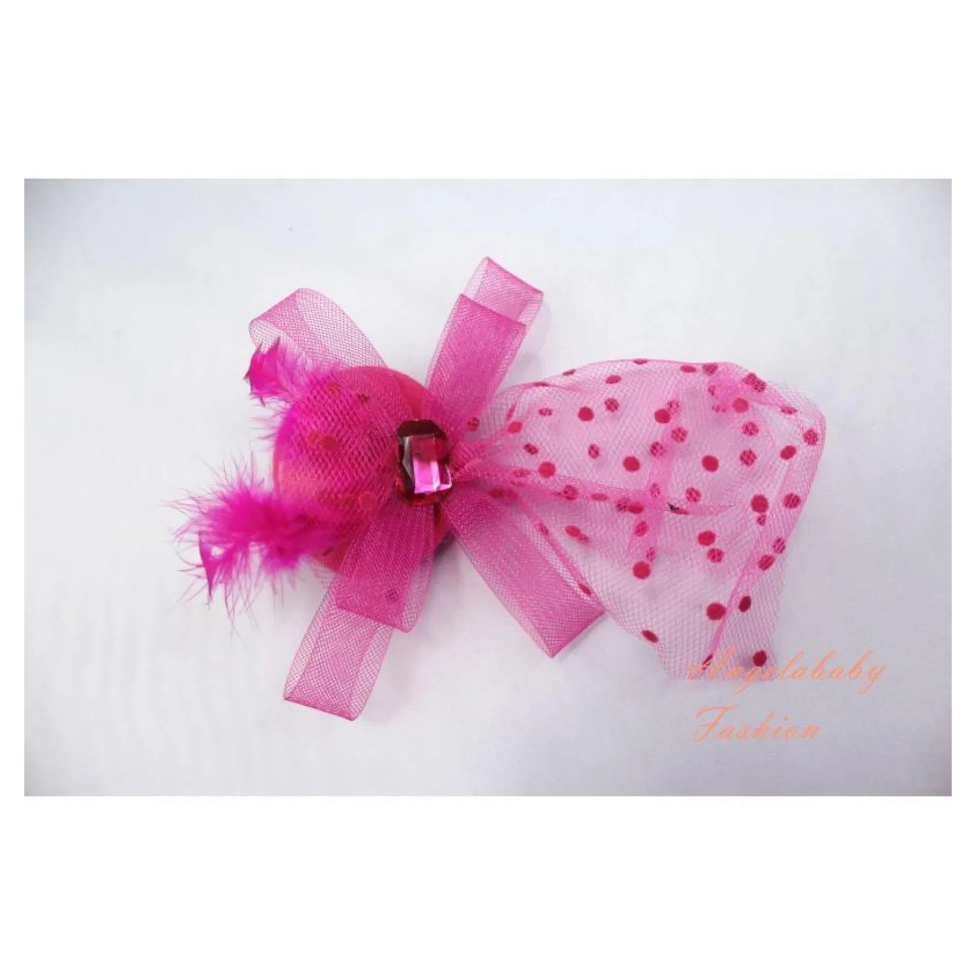 H011 Crystal Gauze Fascinator with Dotted Veil & Button Base