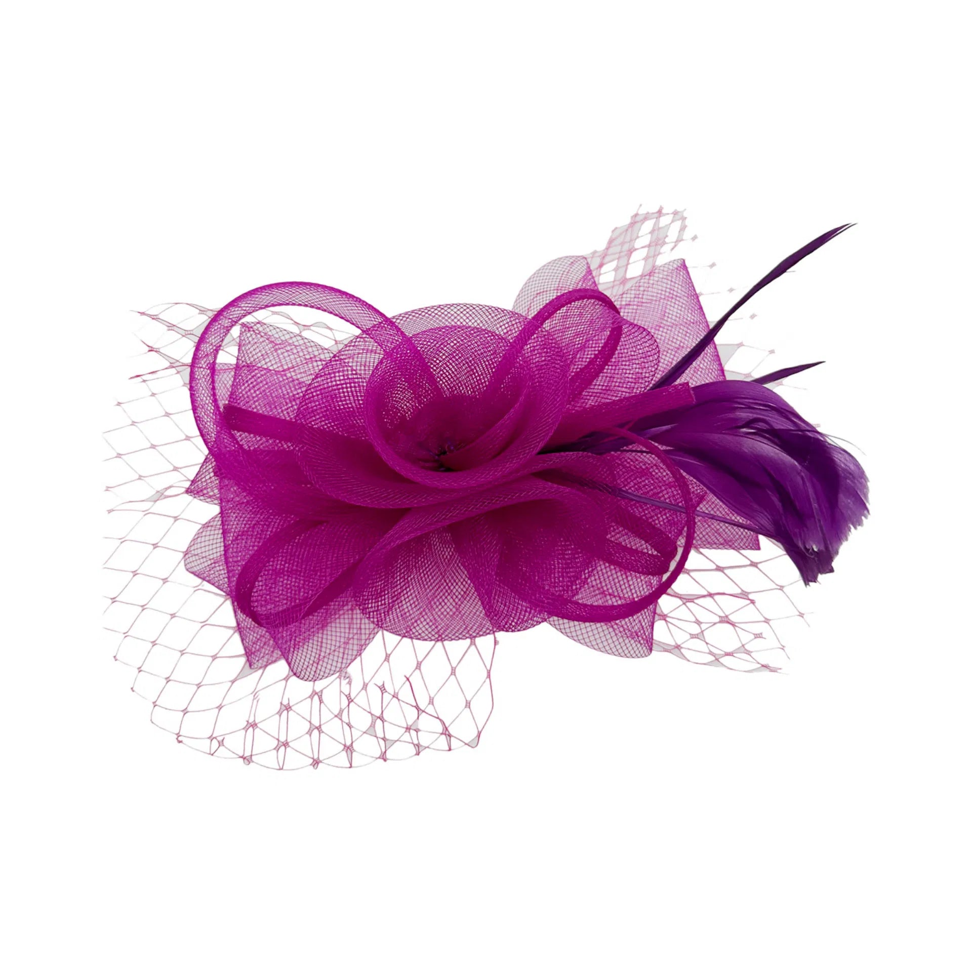 MX1748-3 Double Flower Gauze Fascinator with A Butterfly Bow and Feathers