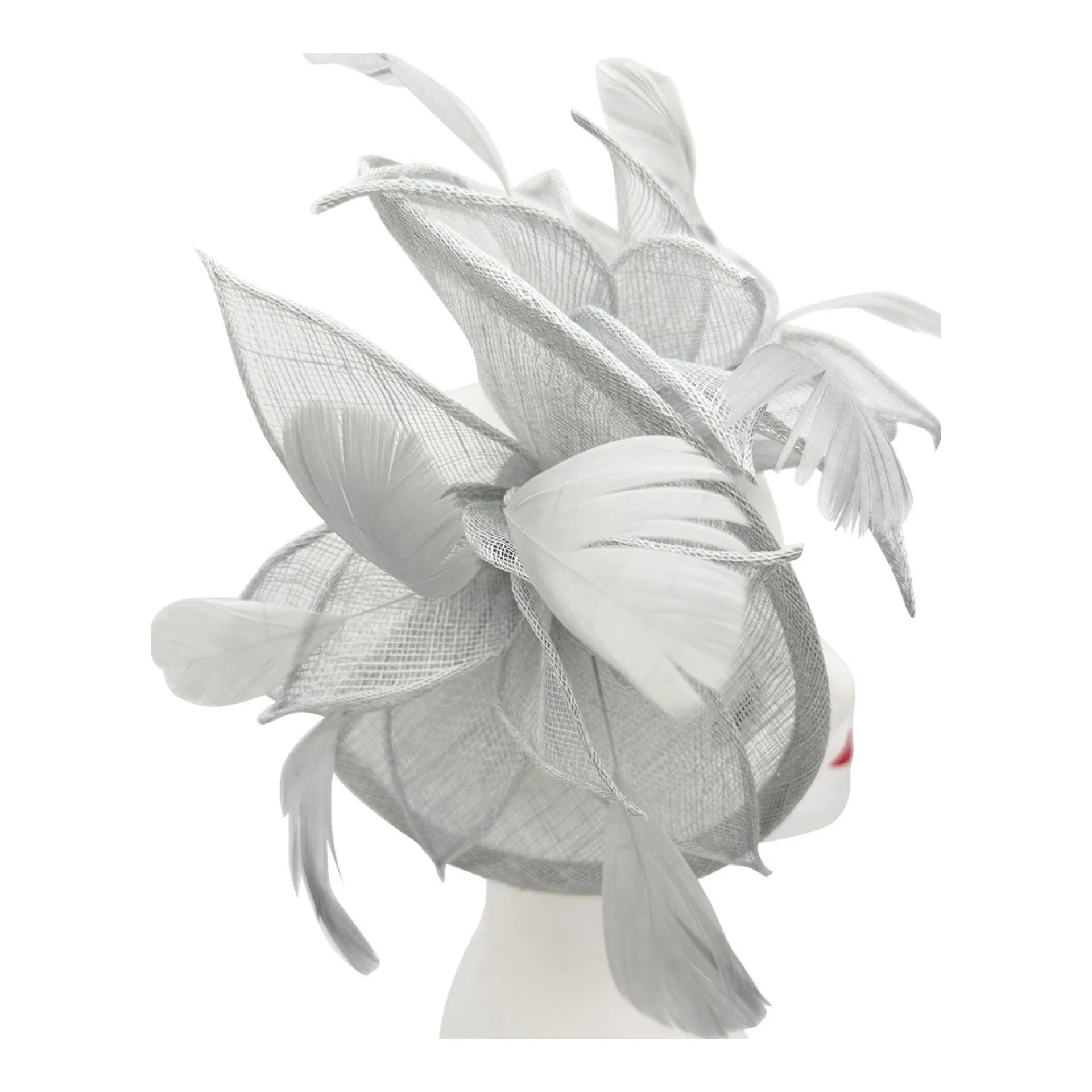 FT4240 Asymmetric Twisted Shaped Flowers and Feathers Burst Fascinator