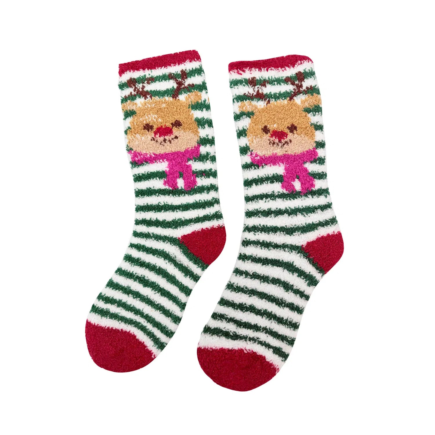 SK-35 Christmas Themed Fluffy Socks with Stripes