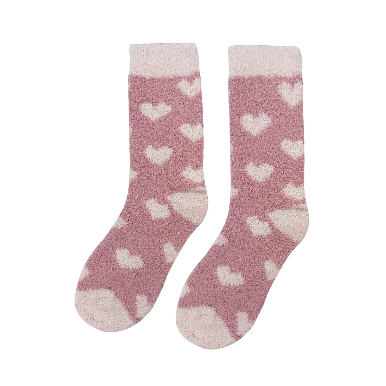 SK-32 White Hearts Pattern Fluffy Socks