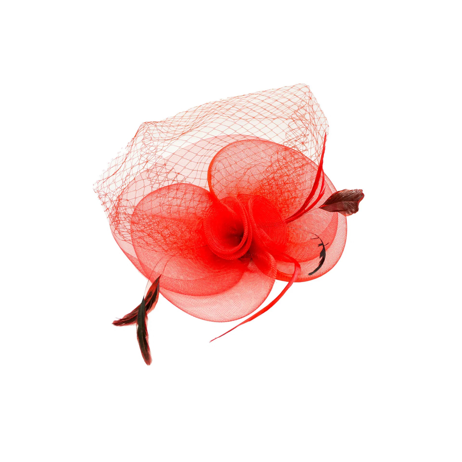 MA136-052 Round Flower Fascinator with Veil & Popping Feather