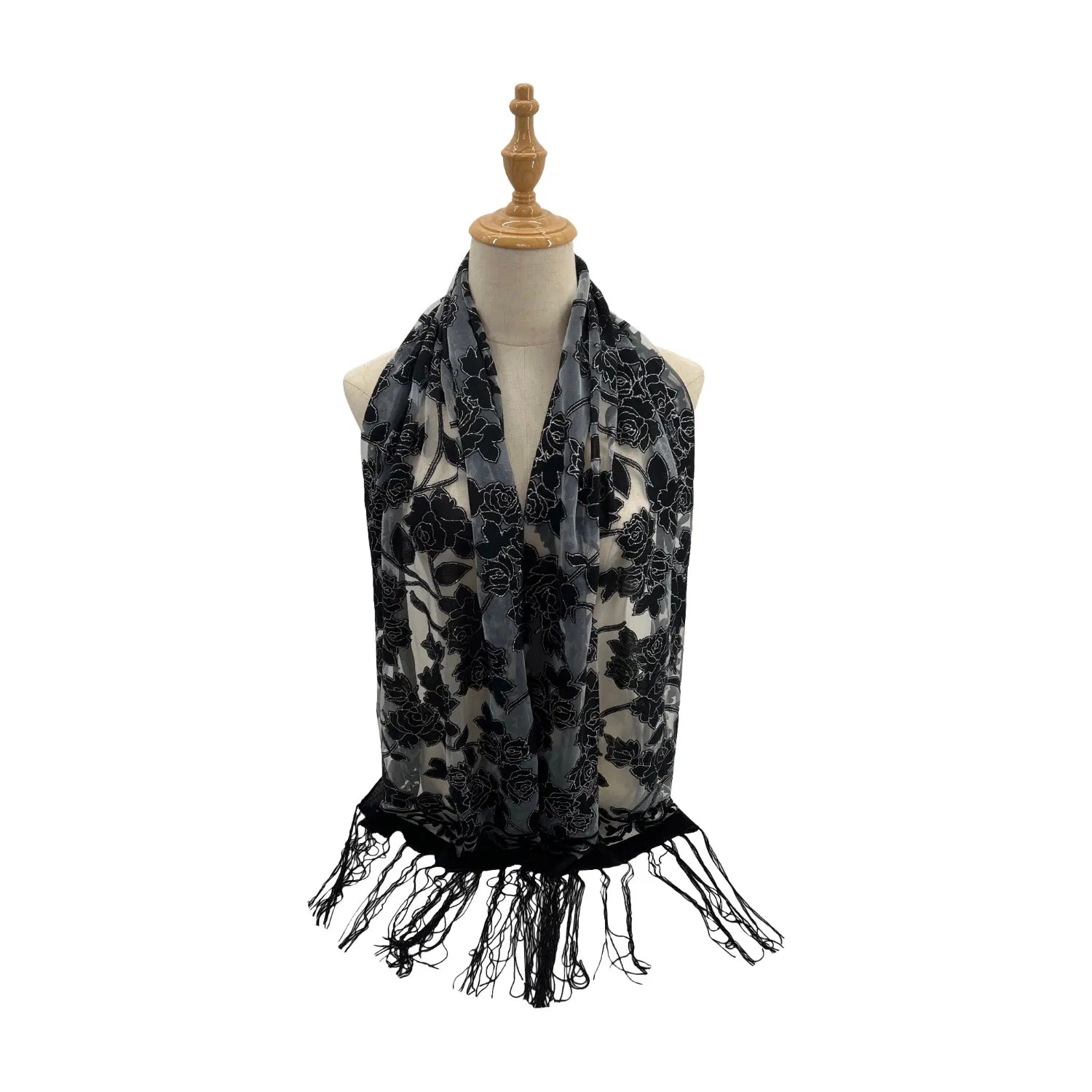 YH-3 Floral Printed Velvet Polyester Scarf with Glitter Trimmings