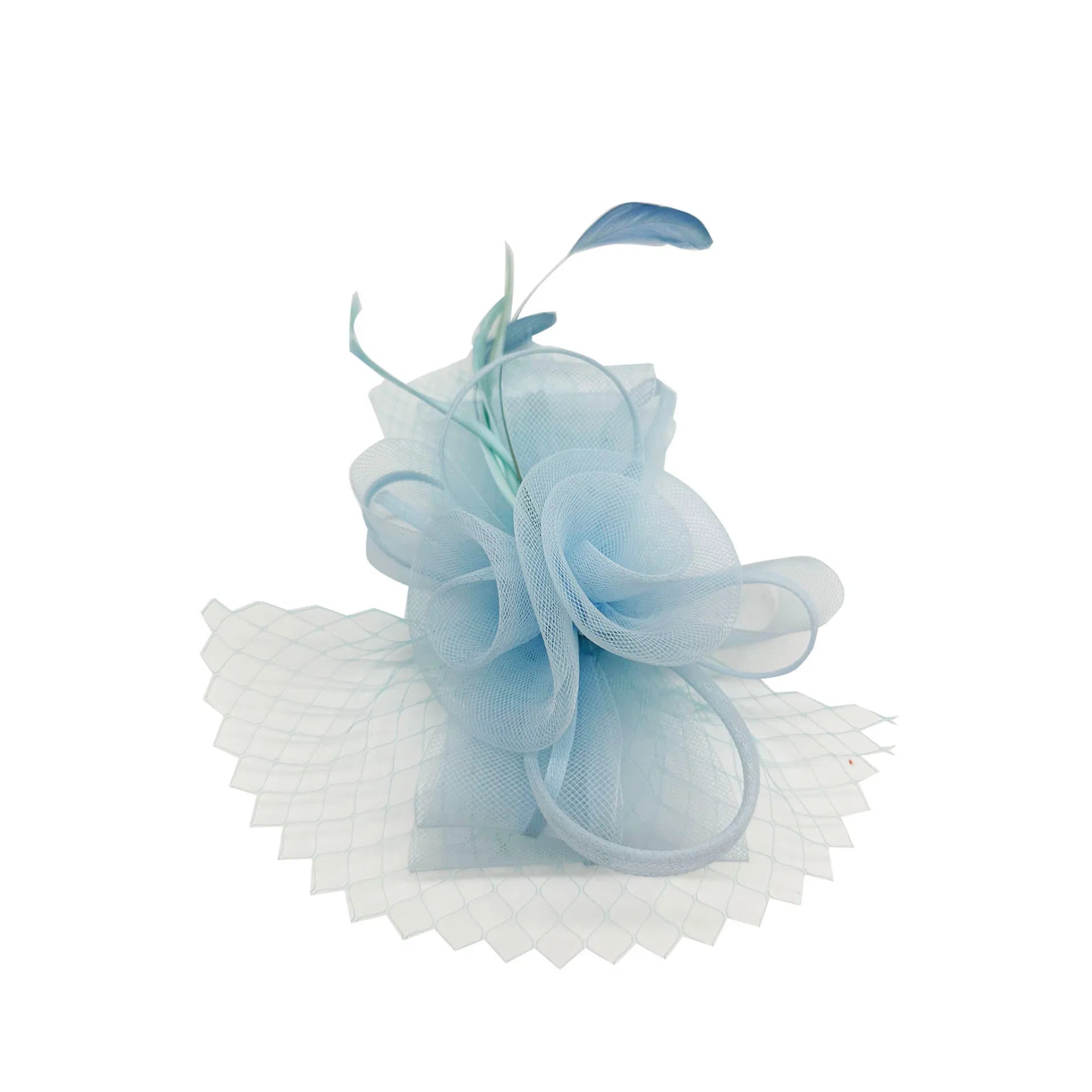 MX1748-3 Double Flower Gauze Fascinator with A Butterfly Bow and Feathers