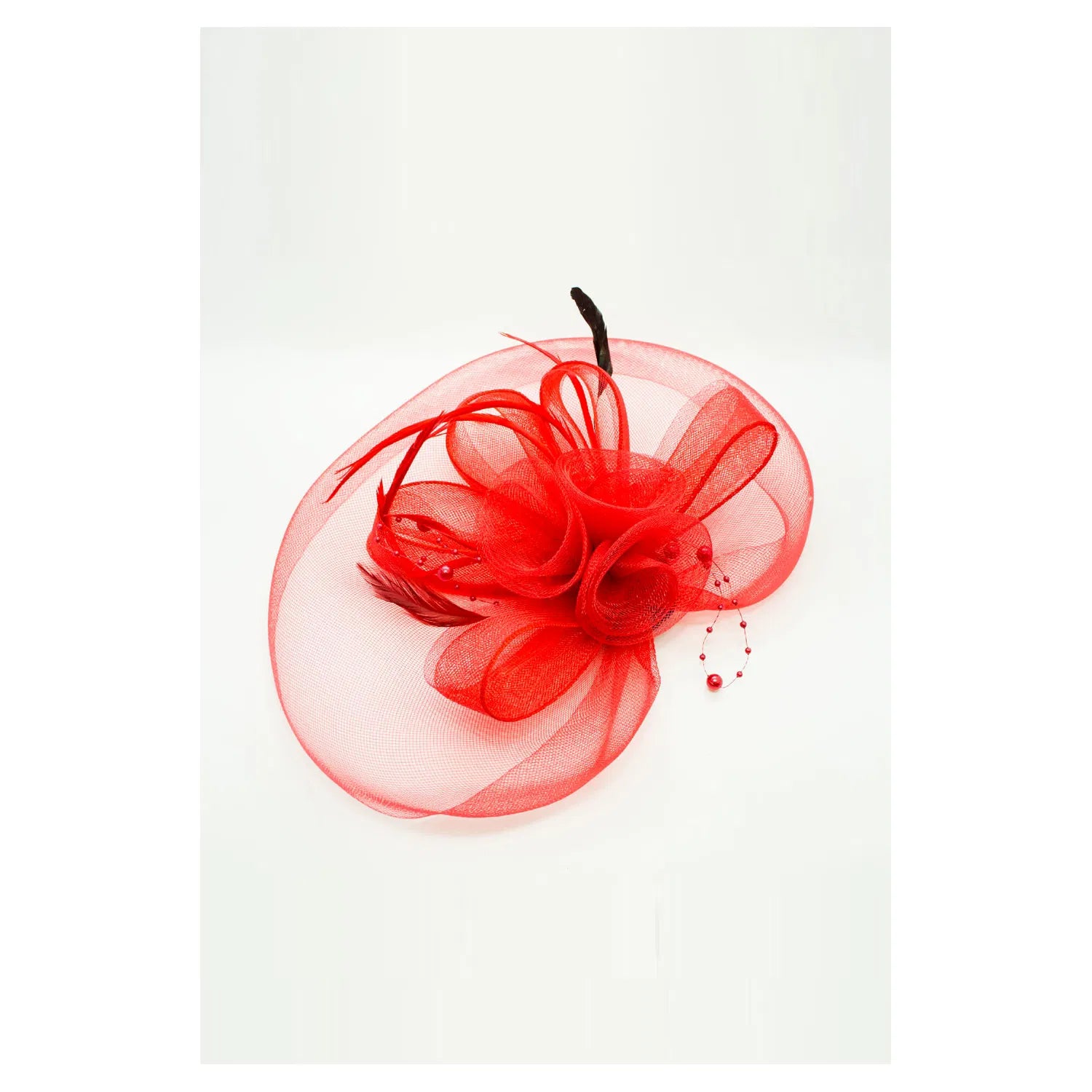 MA136-053 Triple Gauze Flower Fascinator with Loops and Curled Feathers