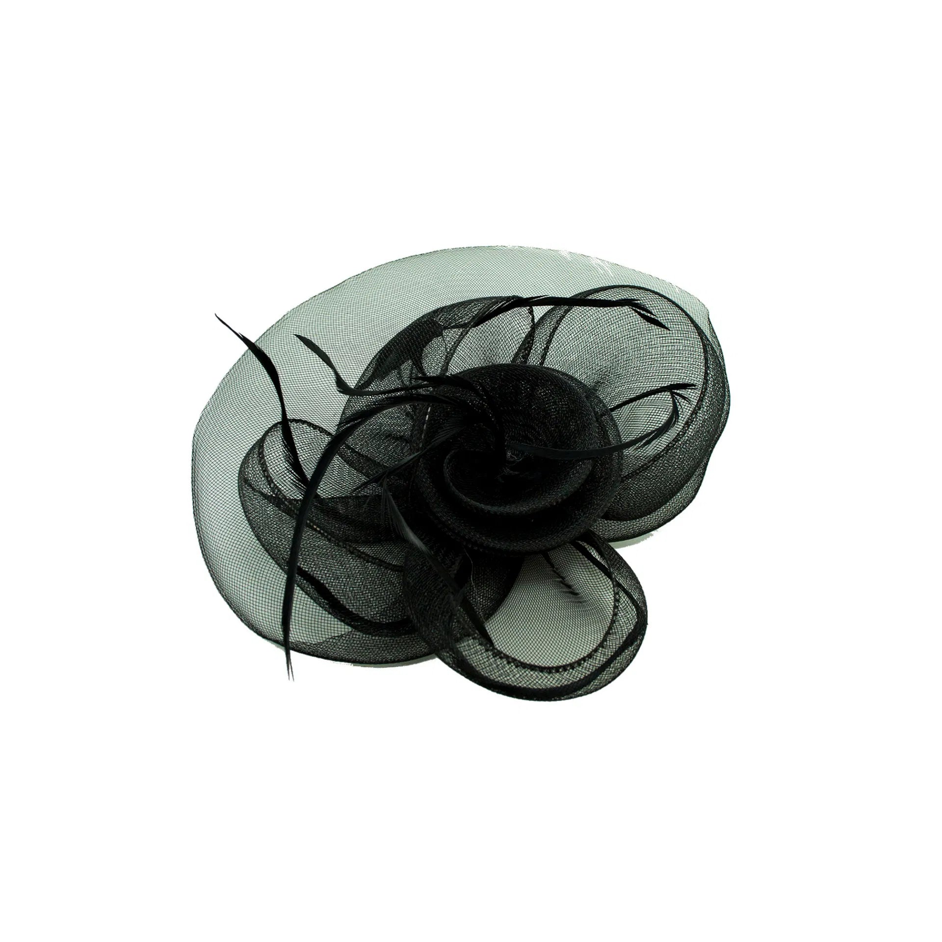 MX10-8 Gauze Twirled Flower Fascinator with Curled Feathers