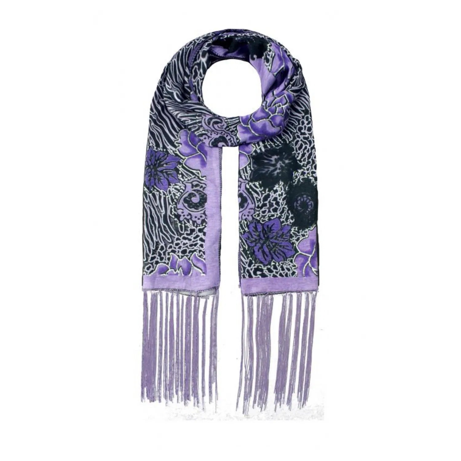 AB1688-1 Floral Fashion Scarf with Glitter Trimmings