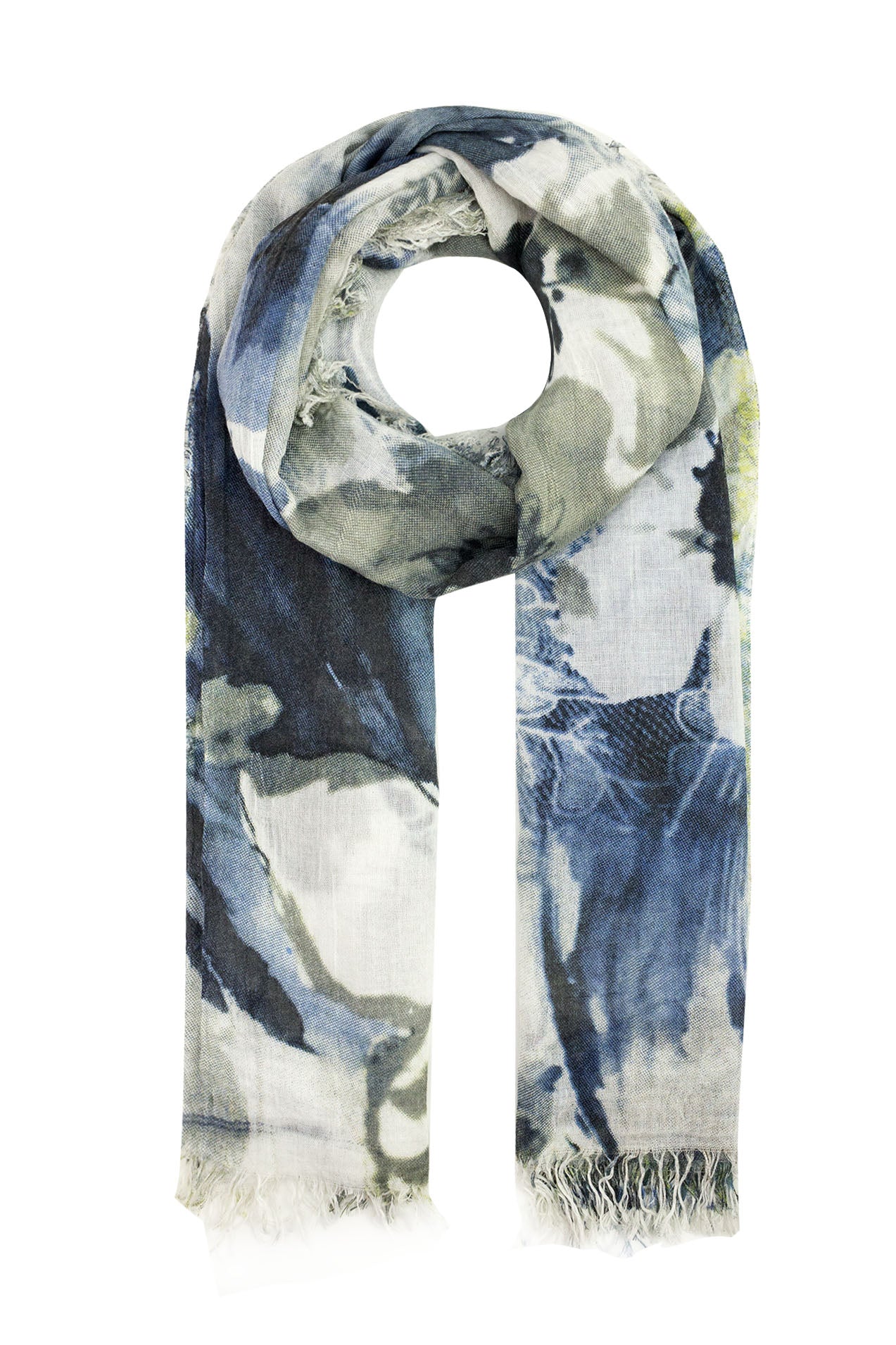 AB1611-60 Flower Print Cotton Blend Scarf with Frayed Edge