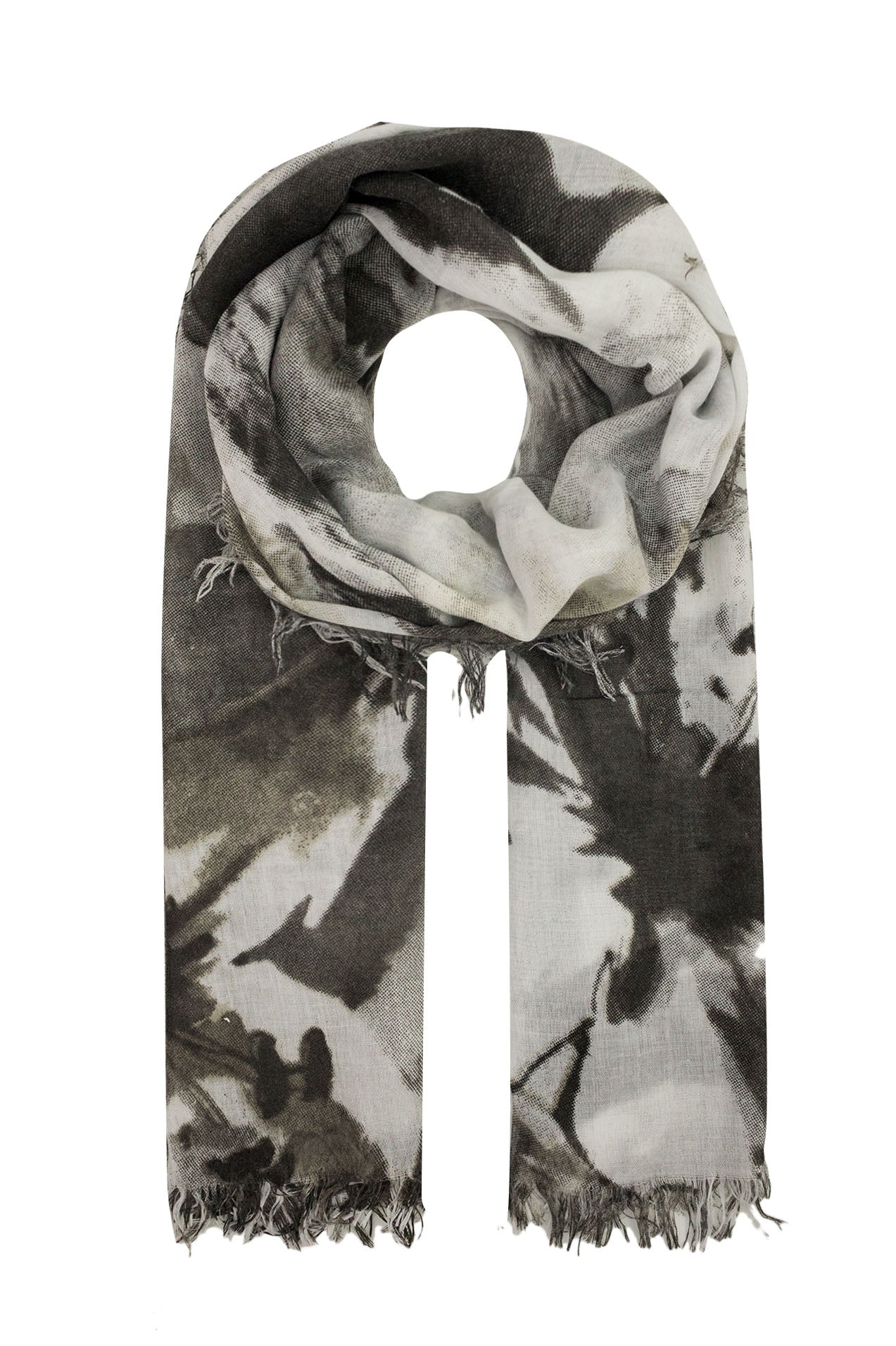 AB1611-60 Flower Print Cotton Blend Scarf with Frayed Edge