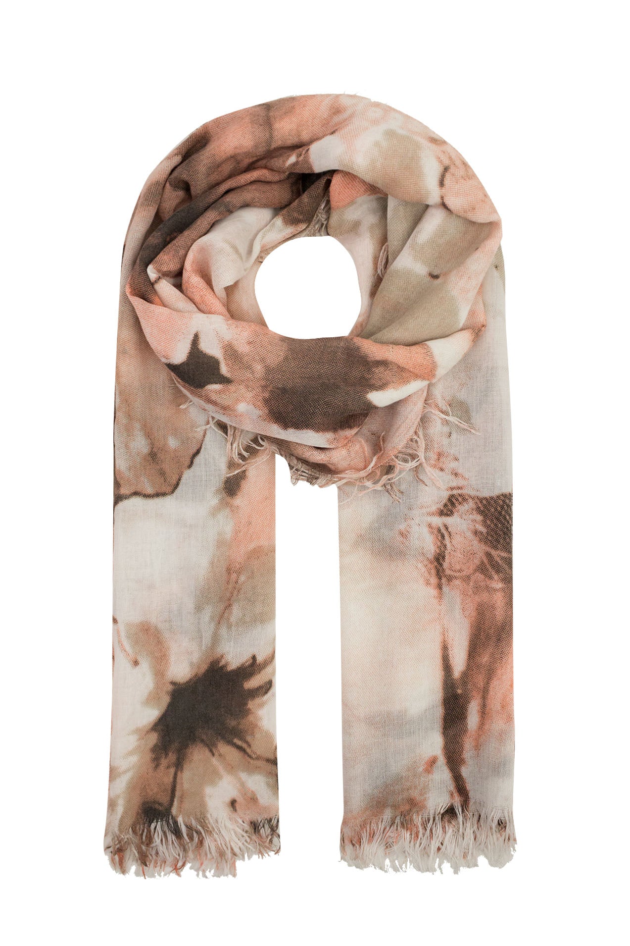 AB1611-60 Flower Print Cotton Blend Scarf with Frayed Edge