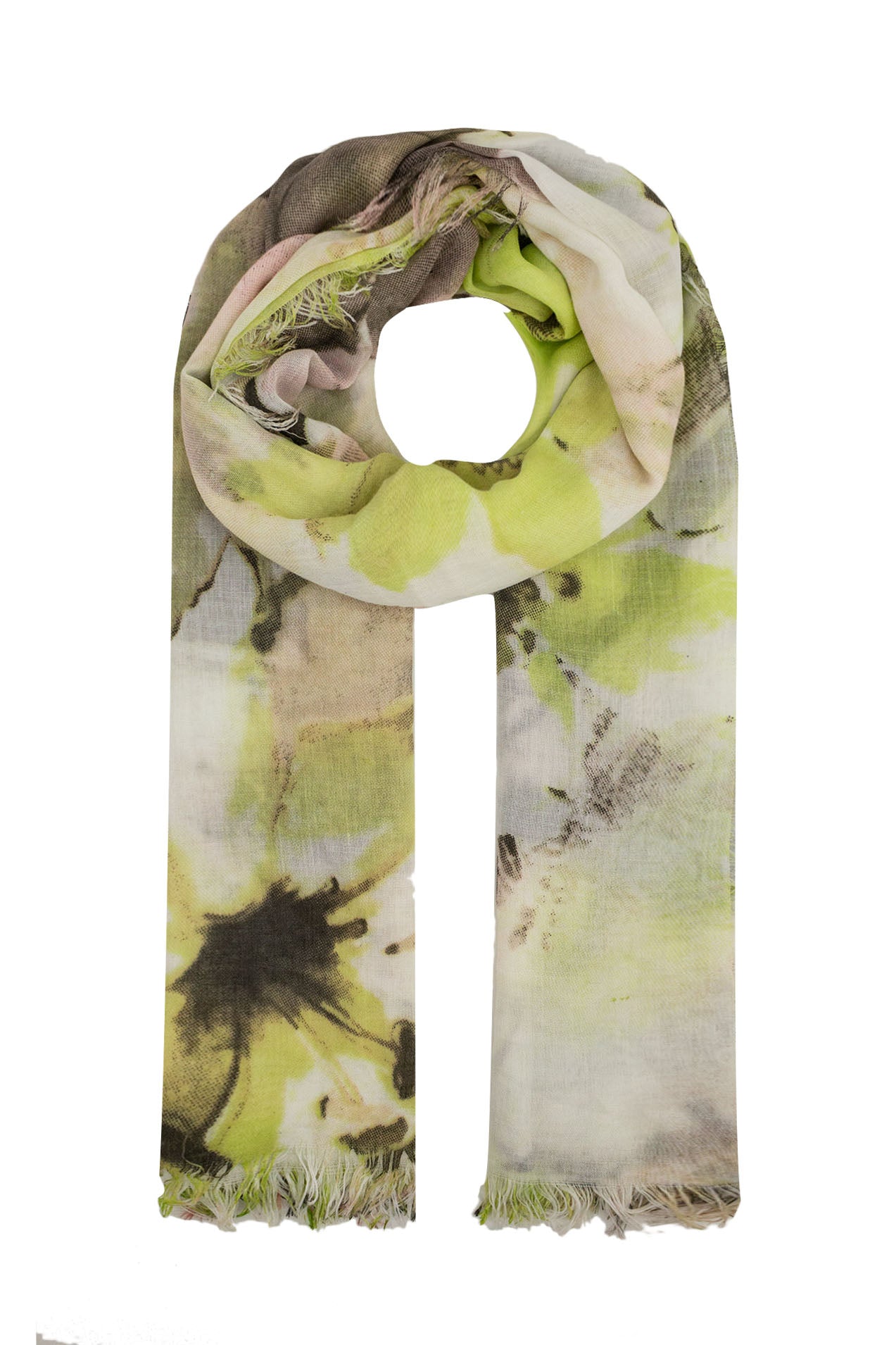 AB1611-60 Flower Print Cotton Blend Scarf with Frayed Edge