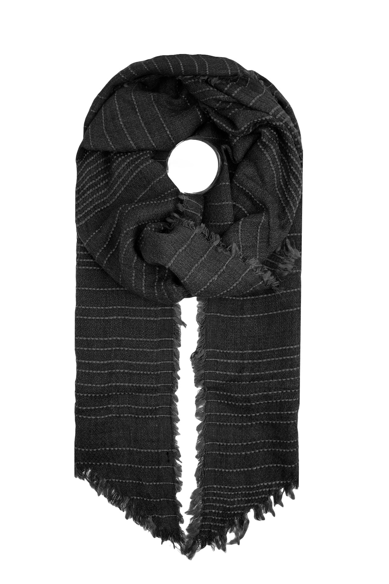 AB16145-106 Simple Scarf with Stripes and Frayed Edges