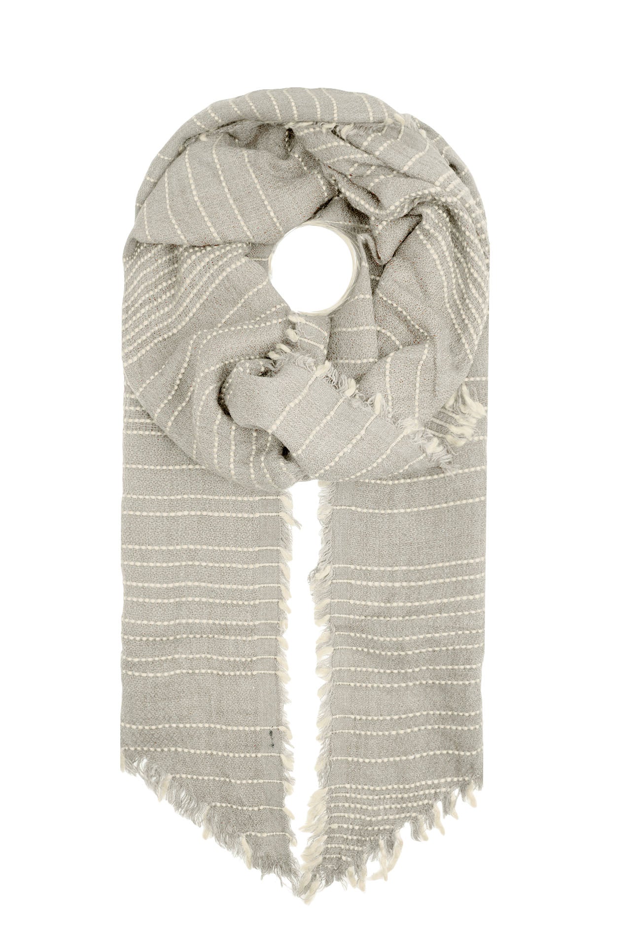 AB16145-106 Simple Scarf with Stripes and Frayed Edges