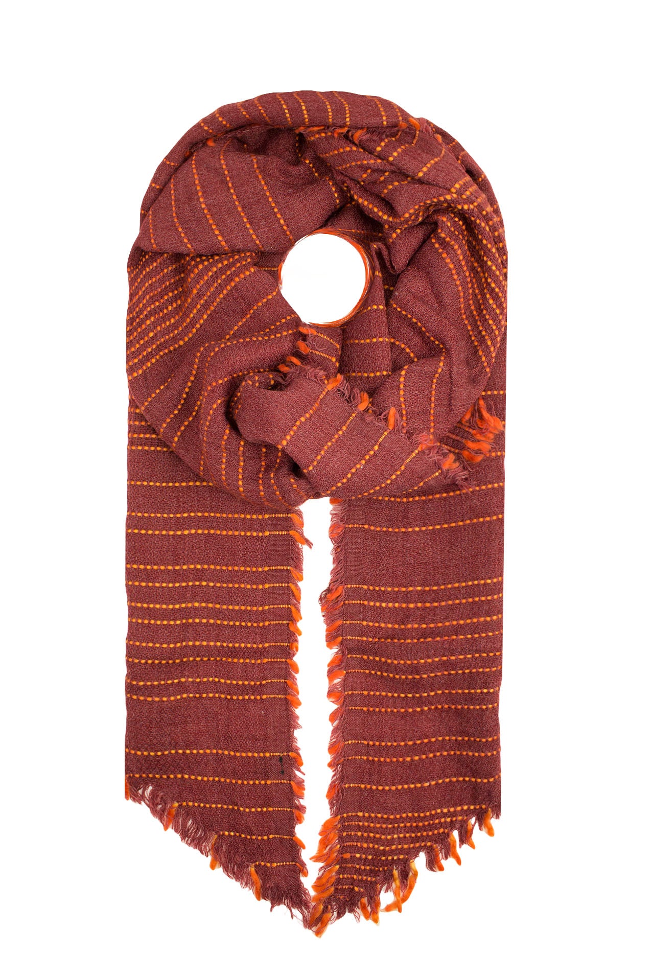 AB16145-106 Simple Scarf with Stripes and Frayed Edges