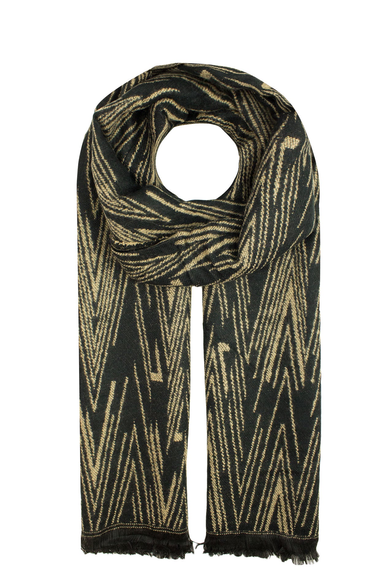 AB16150-125 Geometric Print Acrylic Scarf with Frayed Edge