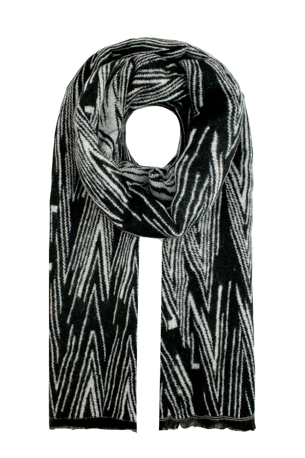 AB16150-125 Geometric Print Acrylic Scarf with Frayed Edge