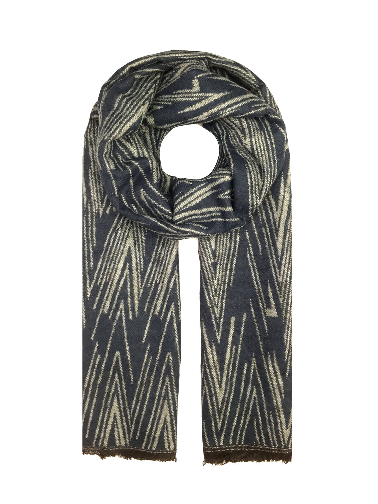 AB16150-125 Geometric Print Acrylic Scarf with Frayed Edge